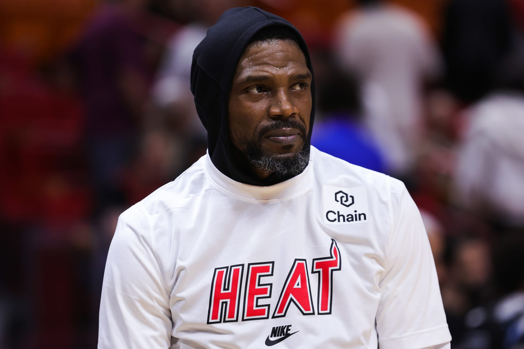MIAMI, FLORIDA - JANUARY 27: Udonis Haslem #40 of the Miami Heat warms up prior to a game against the Orlando Magic at Miami-Dade Arena on January 27, 2023 in Miami, Florida. NOTE TO USER: User expressly acknowledges and agrees that, by downloading and or using this photograph, User is consenting to the terms and conditions of the Getty Images License Agreement. (Photo by Megan Briggs/Getty Images)