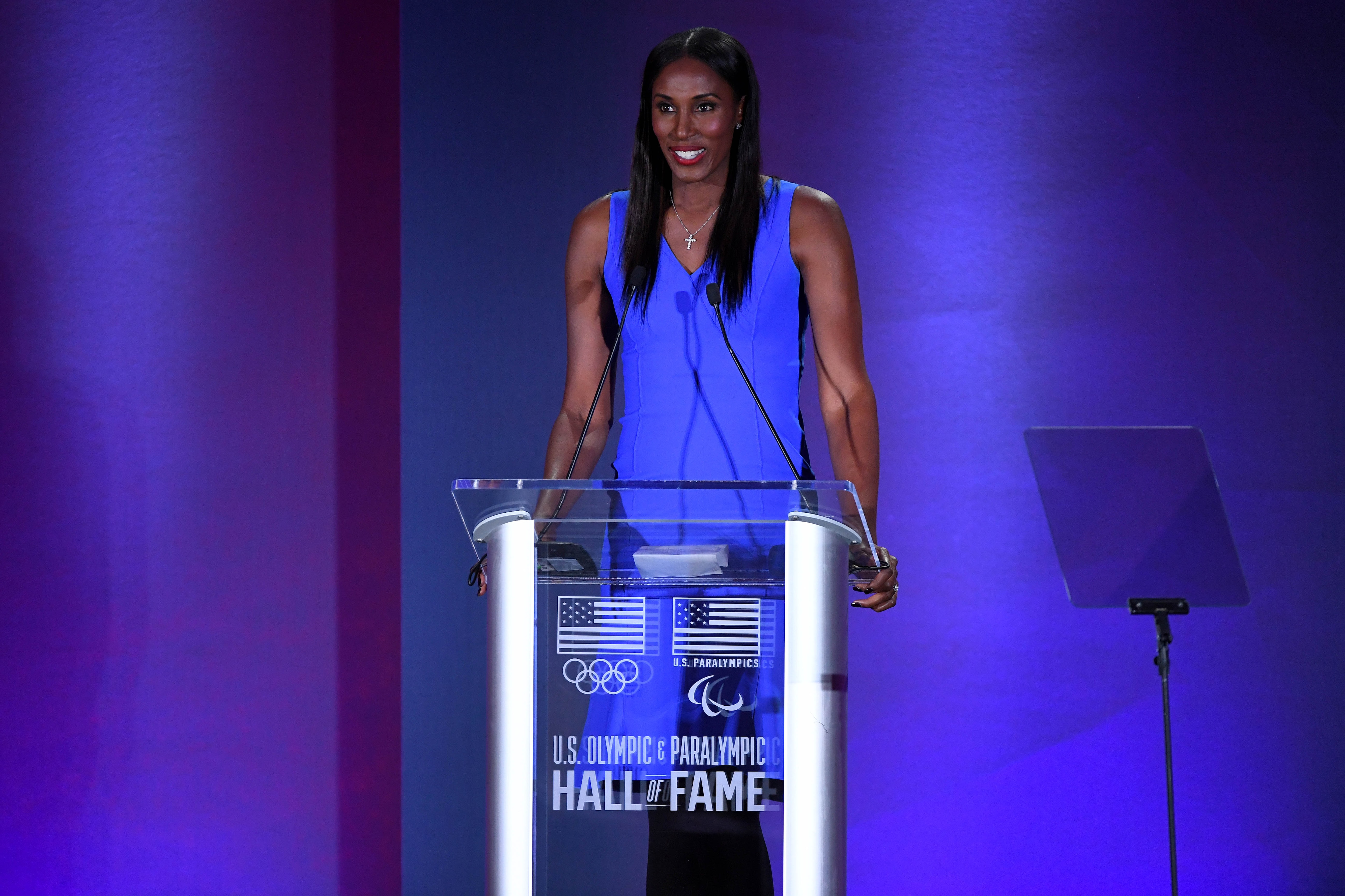 COLORADO SPRINGS, CO - NOVEMBER 01: Lisa Leslie speaks at the U.S. Olympic & Paralympic Hall of Fame Class of 2019 Induction Ceremony on November 1, 2019 in Colorado Springs, Colorado. (Photo by Jamie Schwaberow/Getty Images for USOPC)