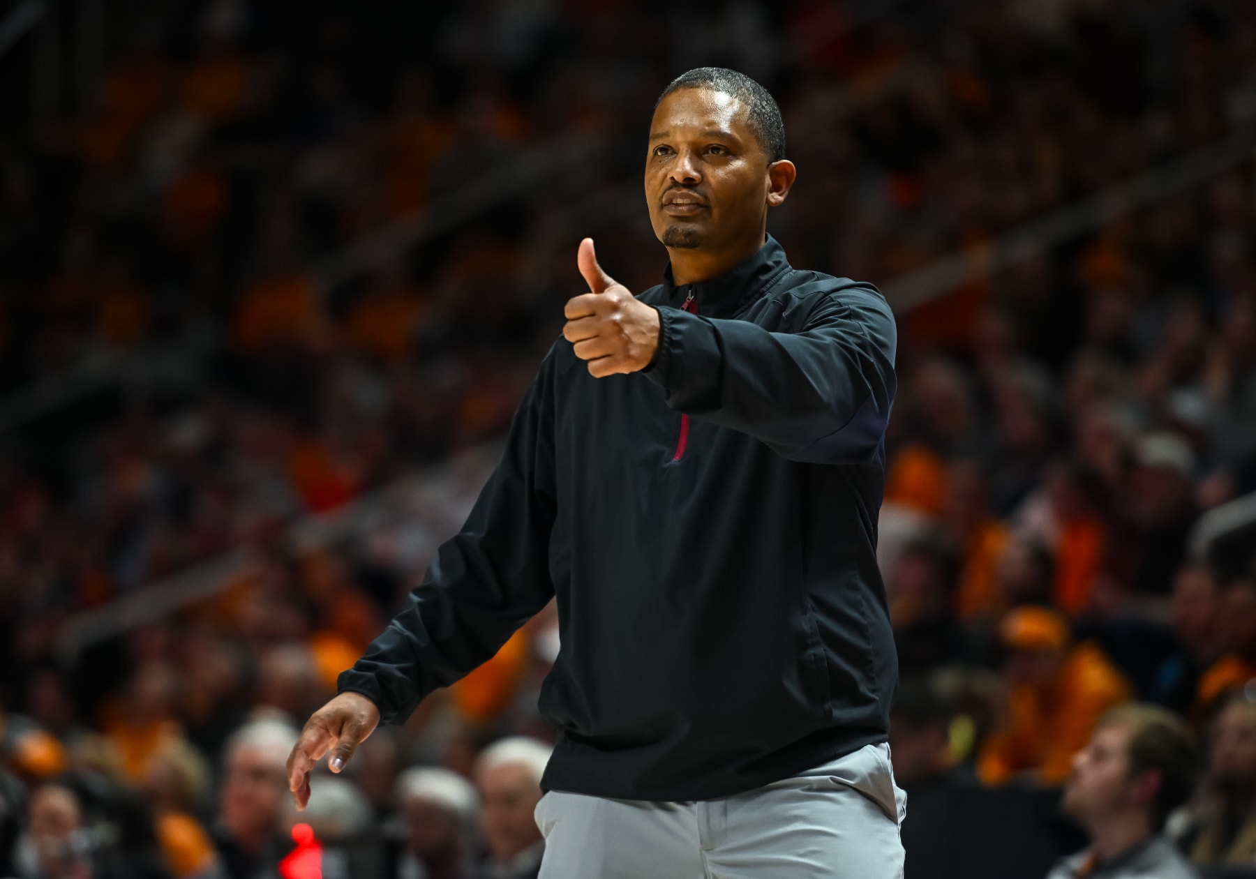KNOXVILLE, TN - JANUARY 30: South Carolina Gamecocks head coach Lamont Paris coaches during the college basketball game between the Tennessee Volunteers and the South Carolina Gamecocks on January 30, 2024, at Food City Center in Knoxville, TN. (Photo by Bryan Lynn/Icon Sportswire via Getty Images)