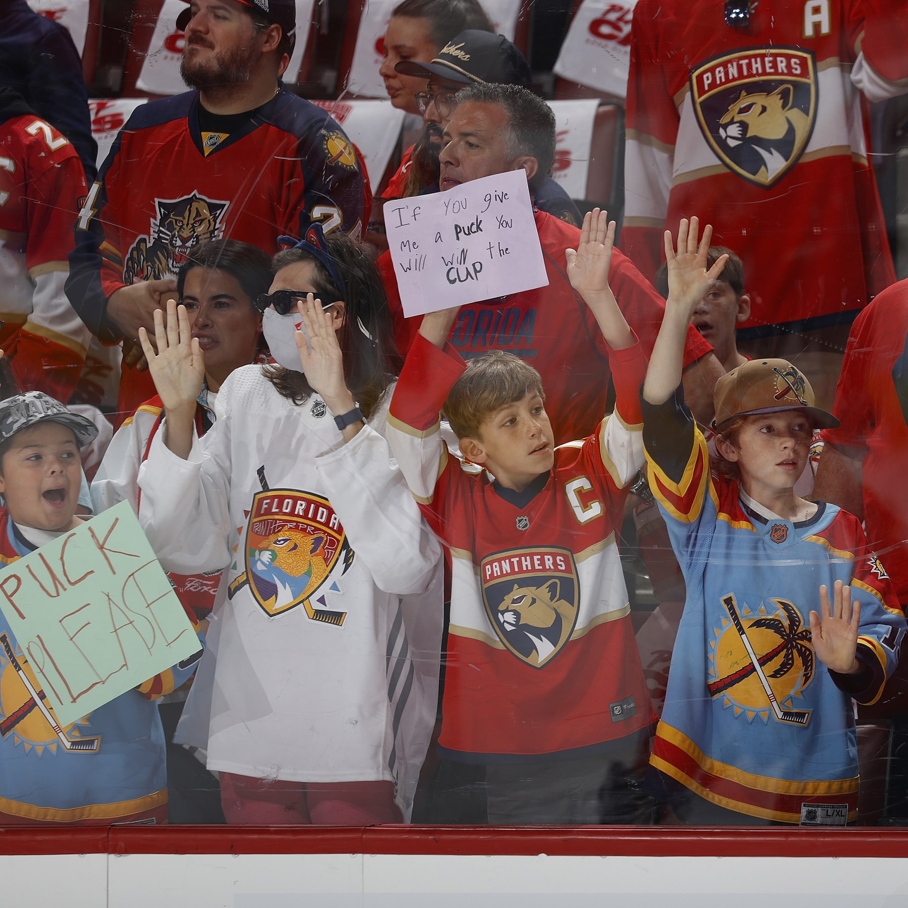 SUNRISE, FLORIDA - MAY 10: Wishful Florida Panthers fans loan their support prior to taking on the Toronto Maple Leafs in Game Four of the Second Round of the 2023 Stanley Cup Playoffs at the FLA Live Arena on May 10, 2023 in Sunrise, Florida. (Photo by Eliot J. Schechter/NHLI via Getty Images)