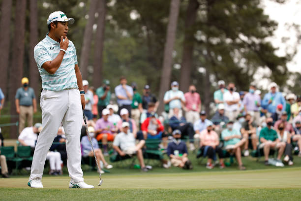 AUGUSTA, GEORGIA - APRIL 10: Hideki Matsuyama of Japan reacts to his putt on the sixth green during the third round of the Masters at Augusta National Golf Club on April 10, 2021 in Augusta, Georgia. (Photo by Jared C. Tilton/Getty Images)