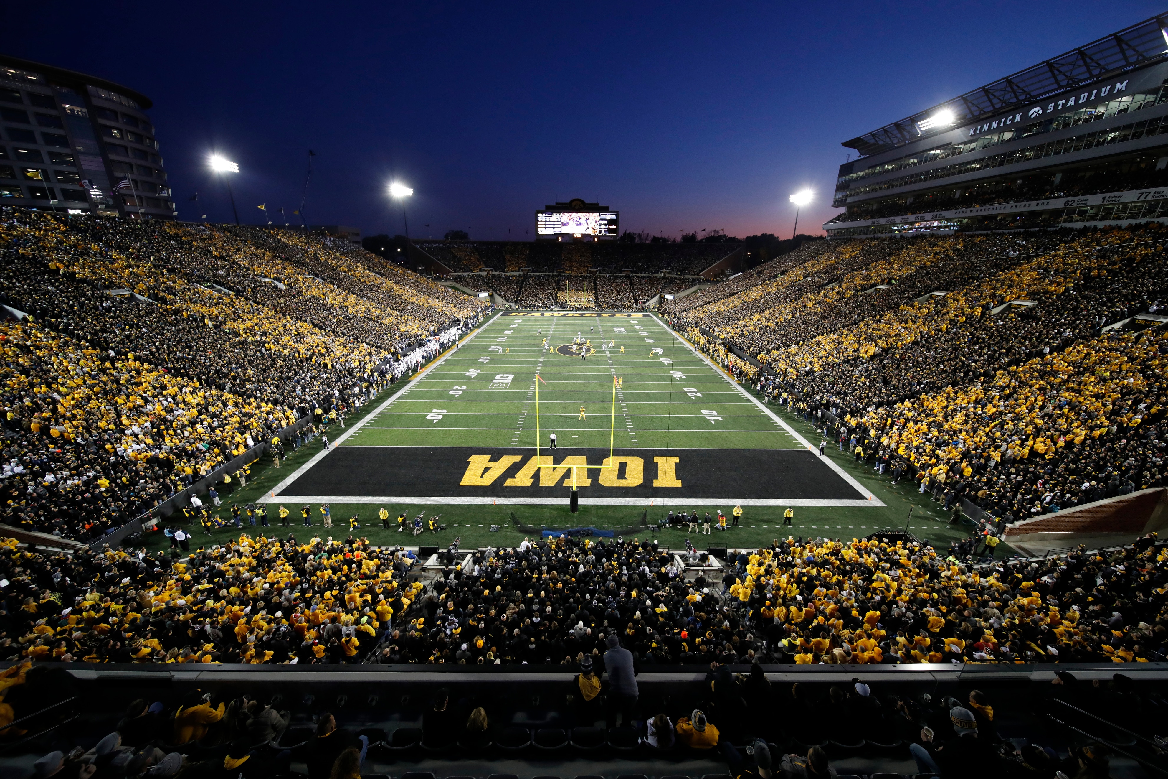 Iowa plays Penn State during the first half of an NCAA college football game at Kinnick Stadium, Saturday, Oct. 12, 2019, in Iowa City, Iowa. Penn State won 17-12. (AP Photo/Matthew Putney)