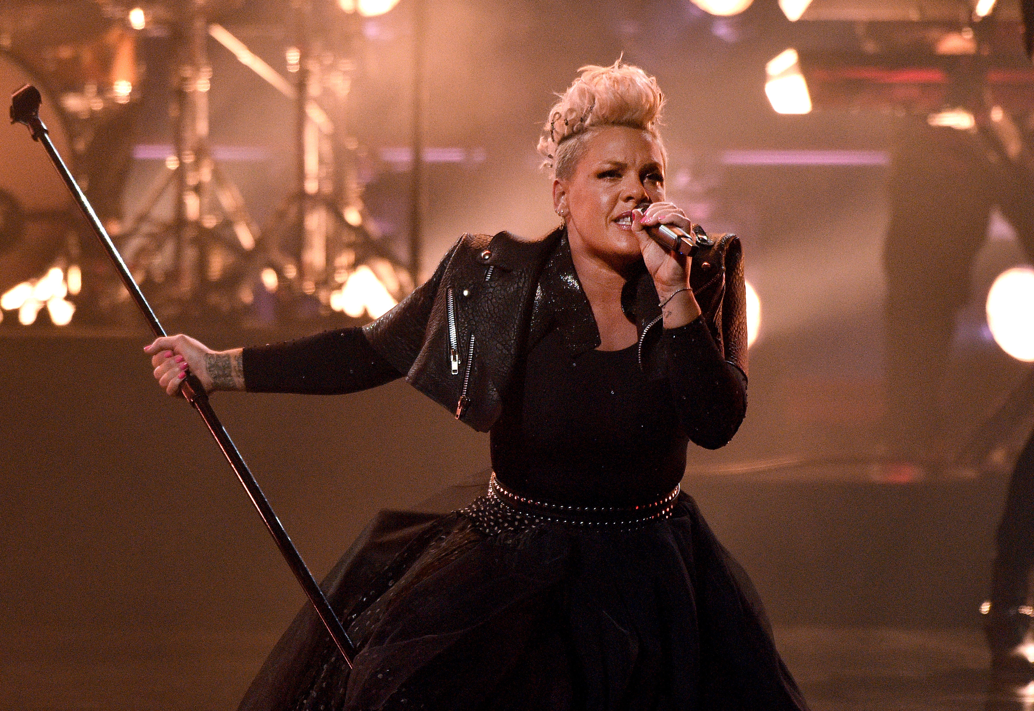 LOS ANGELES, CALIFORNIA - MAY 23: In this image released on May 23, P!nk performs onstage for the 2021 Billboard Music Awards, broadcast on May 23, 2021 at Microsoft Theater in Los Angeles, California. (Photo by Kevin Mazur/Getty Images for dcp)