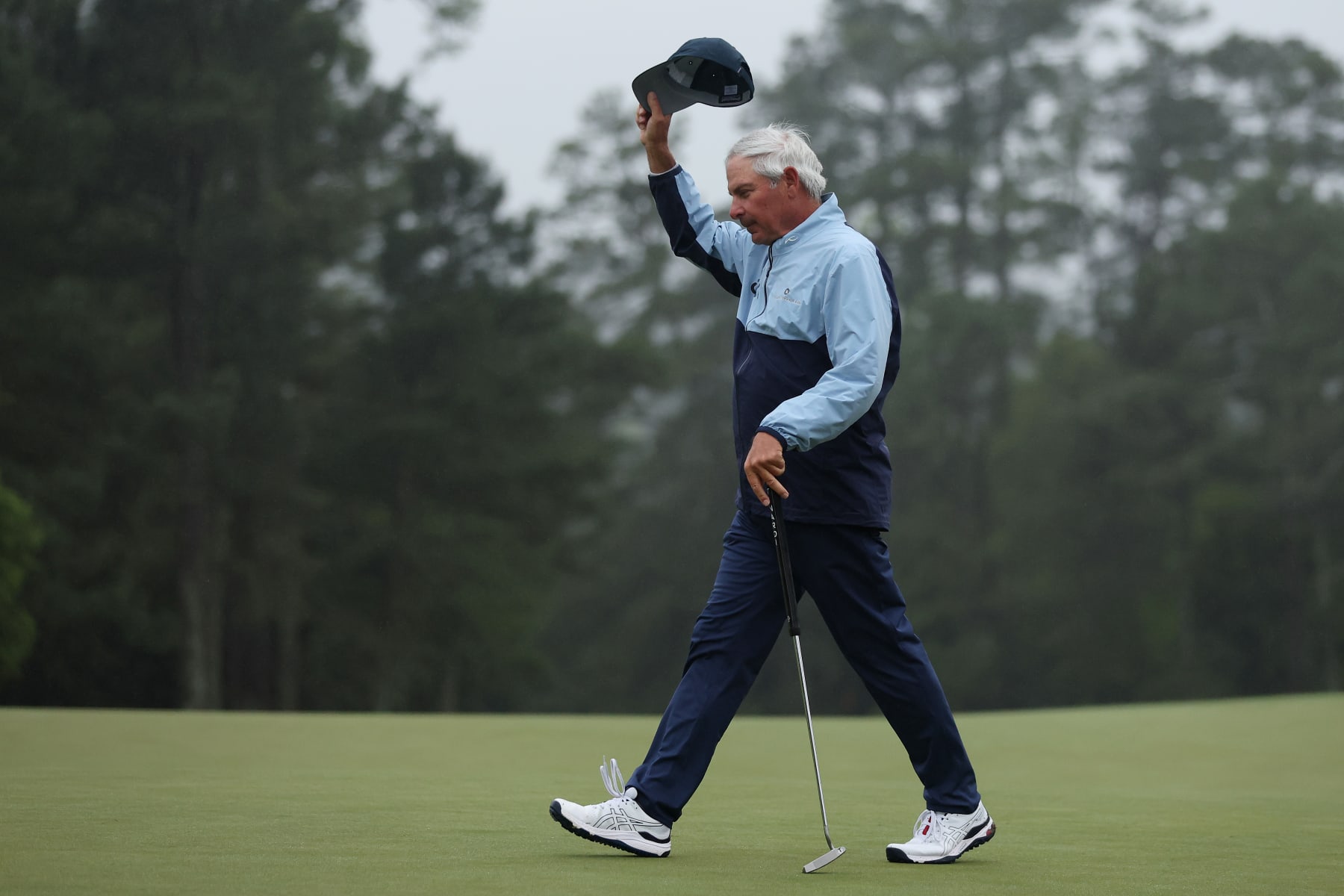 AUGUSTA, GEORGIA - APRIL 08: Fred Couples of the United States acknowledges the patrons on the 18th green during the continuation of the weather delayed second round of the 2023 Masters Tournament at Augusta National Golf Club on April 08, 2023 in Augusta, Georgia. (Photo by Christian Petersen/Getty Images)