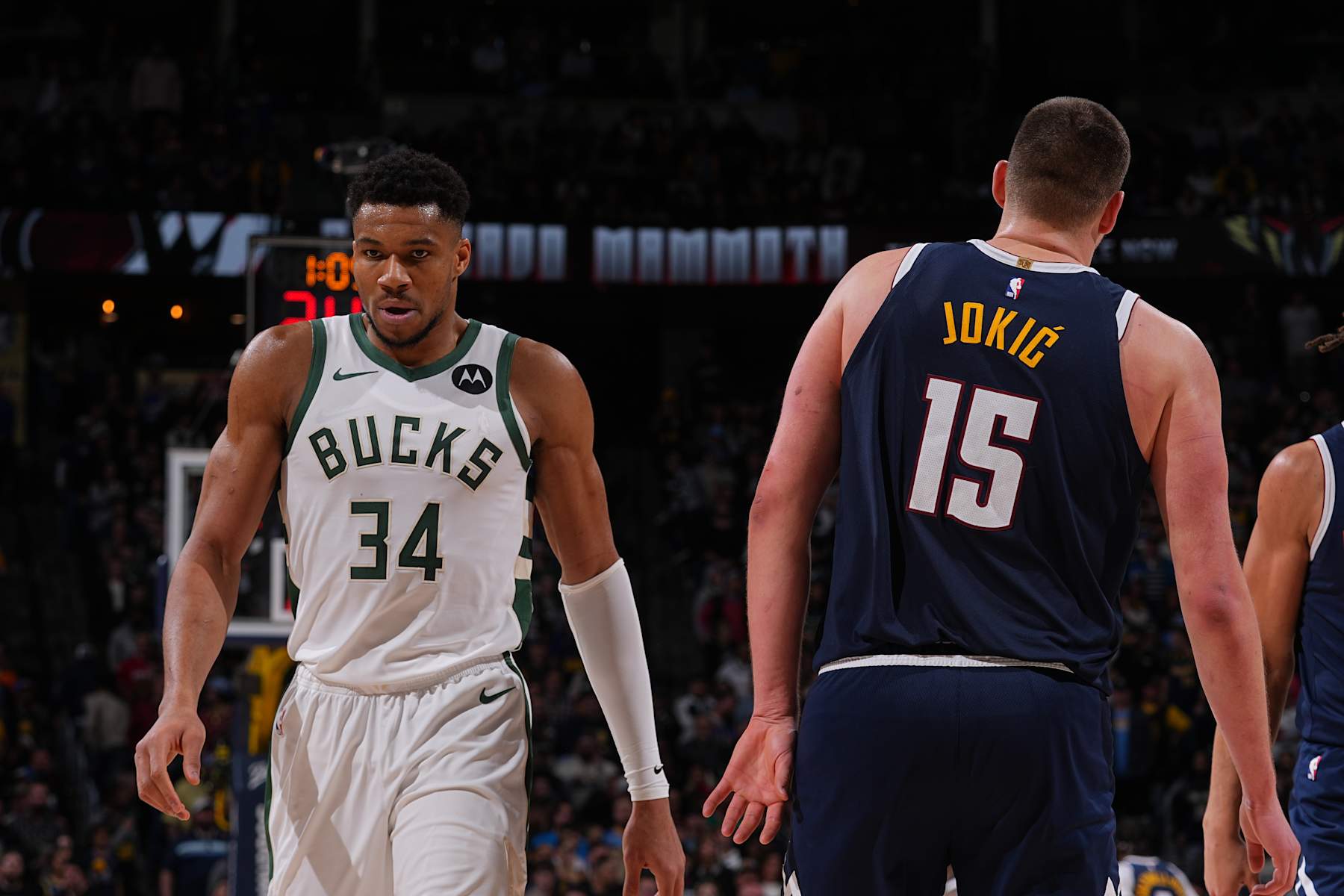 DENVER, CO - JANUARY 29: Giannis Antetokounmpo #34 of the Milwaukee Bucks looks on during the game against the Denver Nuggets on January 29, 2024 at the Ball Arena in Denver, Colorado. NOTE TO USER: User expressly acknowledges and agrees that, by downloading and/or using this Photograph, user is consenting to the terms and conditions of the Getty Images License Agreement. Mandatory Copyright Notice: Copyright 2024 NBAE (Photo by Bart Young/NBAE via Getty Images)