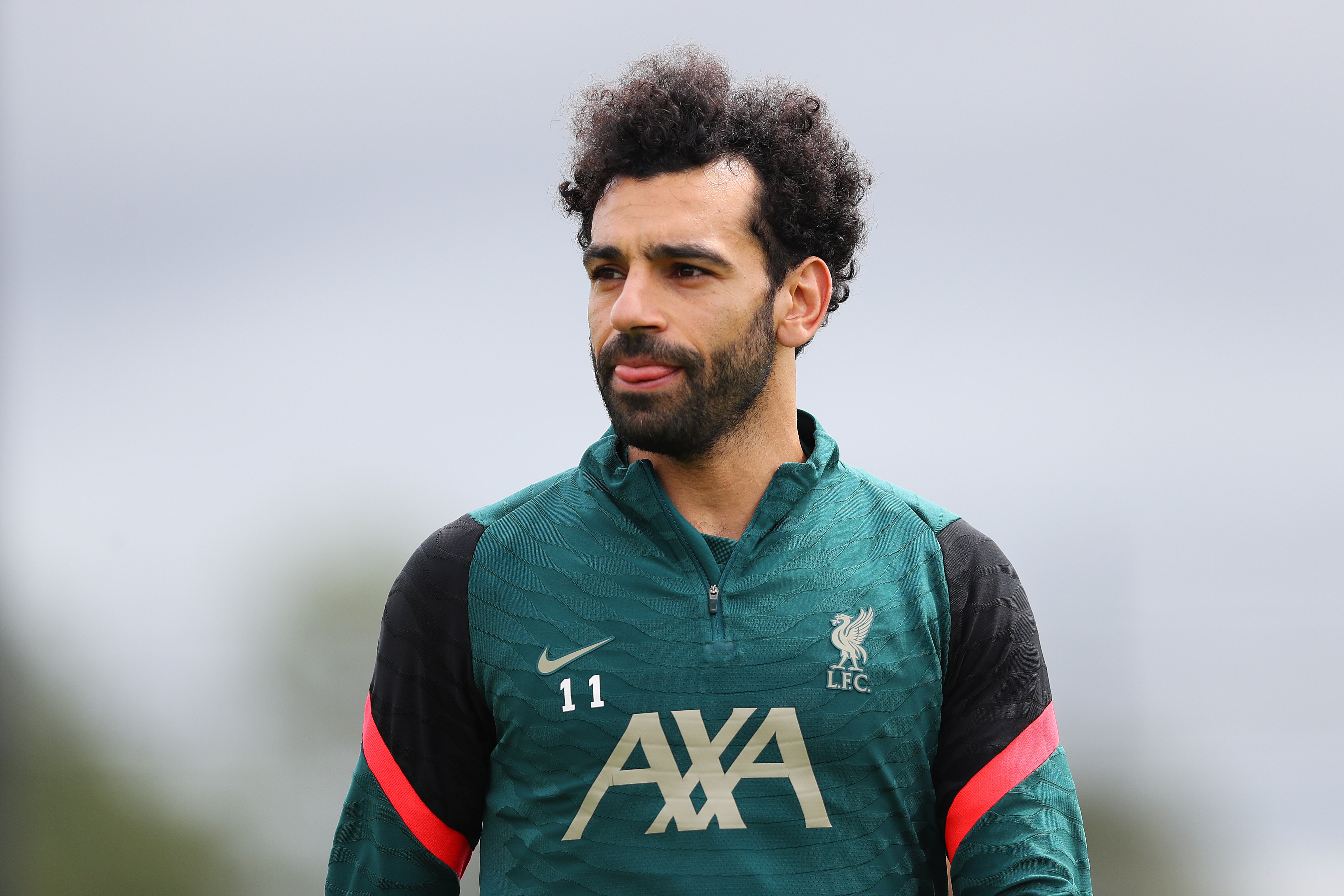 KIRKBY, ENGLAND - MAY 25: Mohamed Salah of Liverpool looks on during a training session at AXA Training Centre on May 25, 2022 in Kirkby, England. (Photo by Alex Livesey/Getty Images)