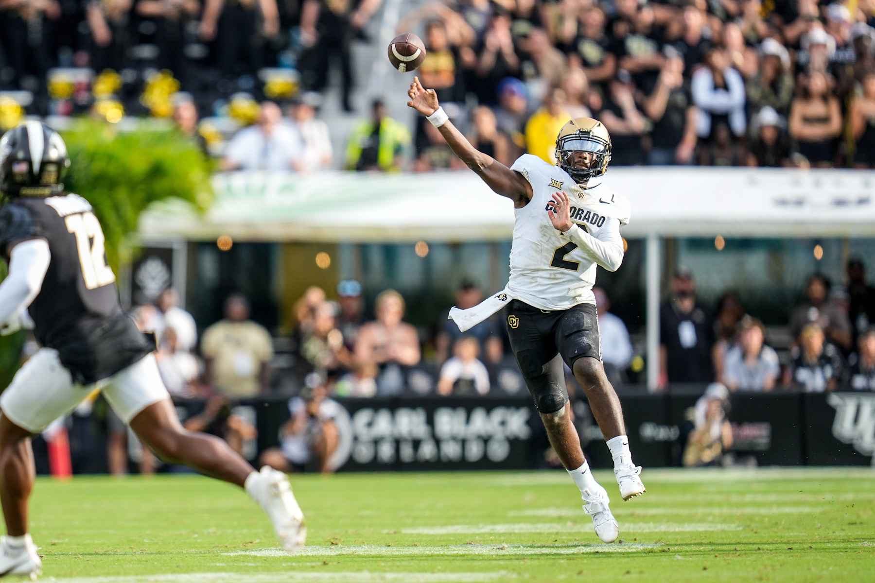 ORLANDO, FL - SEPTEMBER 28: Colorado Buffaloes quarterback Shedeur Sanders (2) releases the ball during a game between the Colorado Buffaloes and the UCF Knights on September 28, 2024 at FBC Mortgage Stadium in Orlando, FL. (Photo by Ricky Bowden/Icon Sportswire via Getty Images)