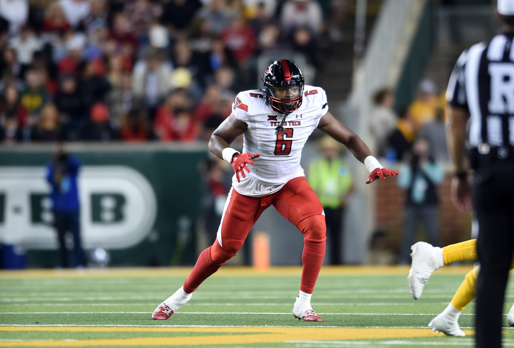 WACO, TX - OCTOBER 07: Texas Tech Red Raiders LB Myles Cole rushes the line during game featuring the Texas Tech Red Raiders and the Baylor Bears on October 7, 2023 at McLane Stadium in Waco, TX. (Photo by John Rivera/Icon Sportswire via Getty Images)