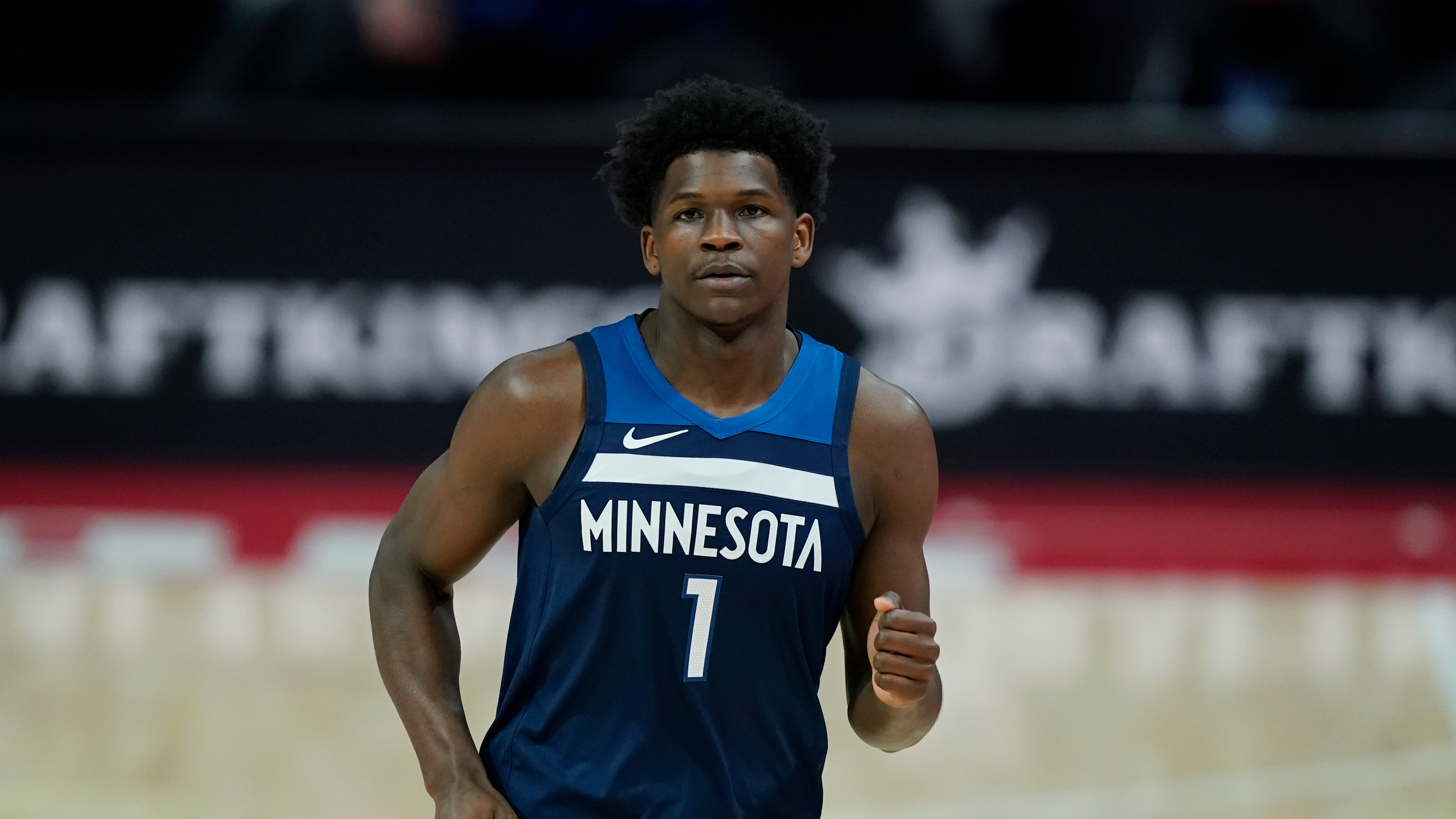 Minnesota Timberwolves forward Anthony Edwards plays during the first half of an NBA basketball game, Tuesday, May 11, 2021, in Detroit. (AP Photo/Carlos Osorio)