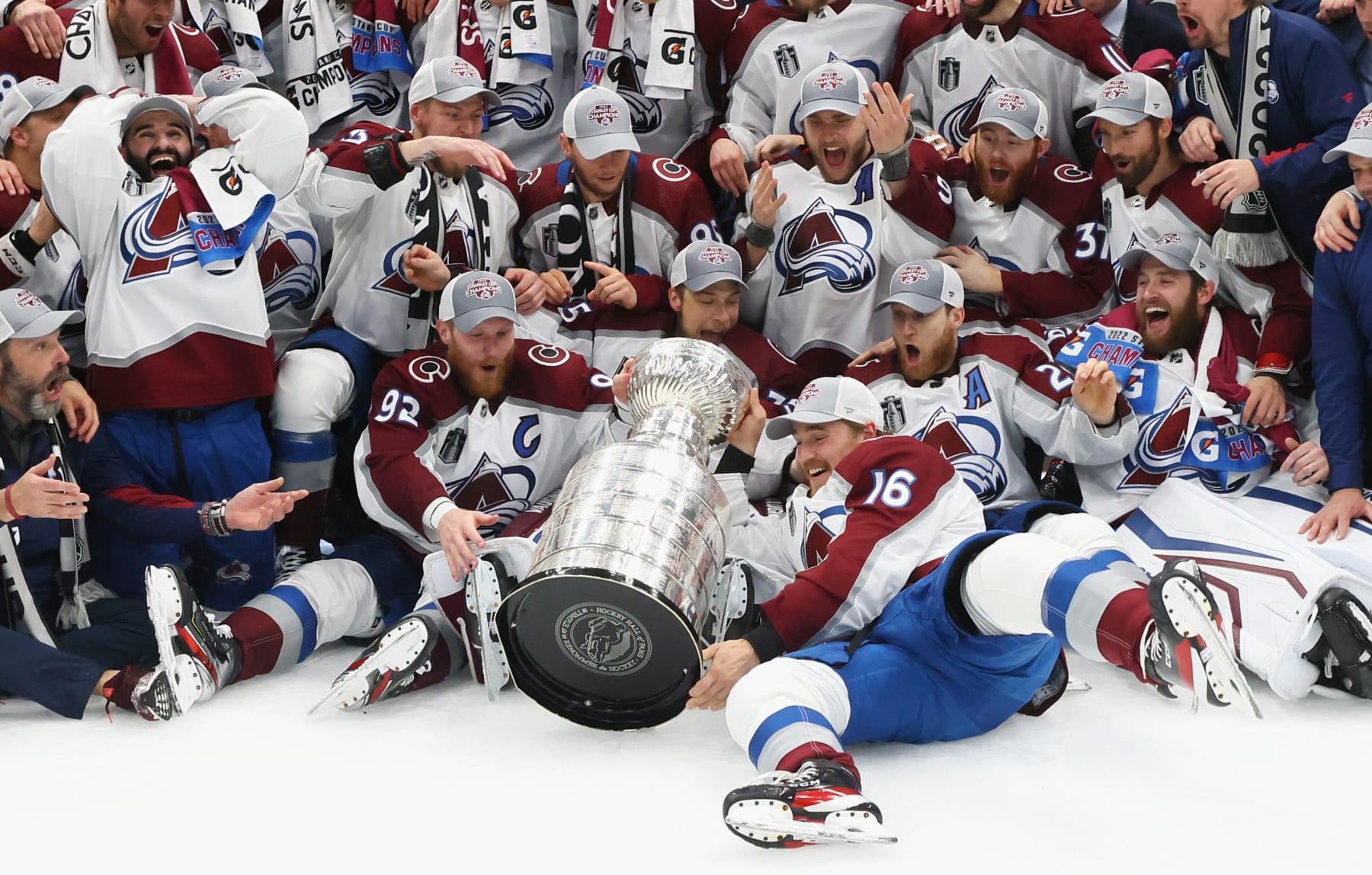 TAMPA, FLORIDA - JUNE 26: The Colorado Avalanche ding the Stanley Cup after their victory over the Tampa Bay Lightning in Game Six of the 2022 NHL Stanley Cup Final at Amalie Arena on June 26, 2022 in Tampa, Florida. (Photo by Bruce Bennett/Getty Images)