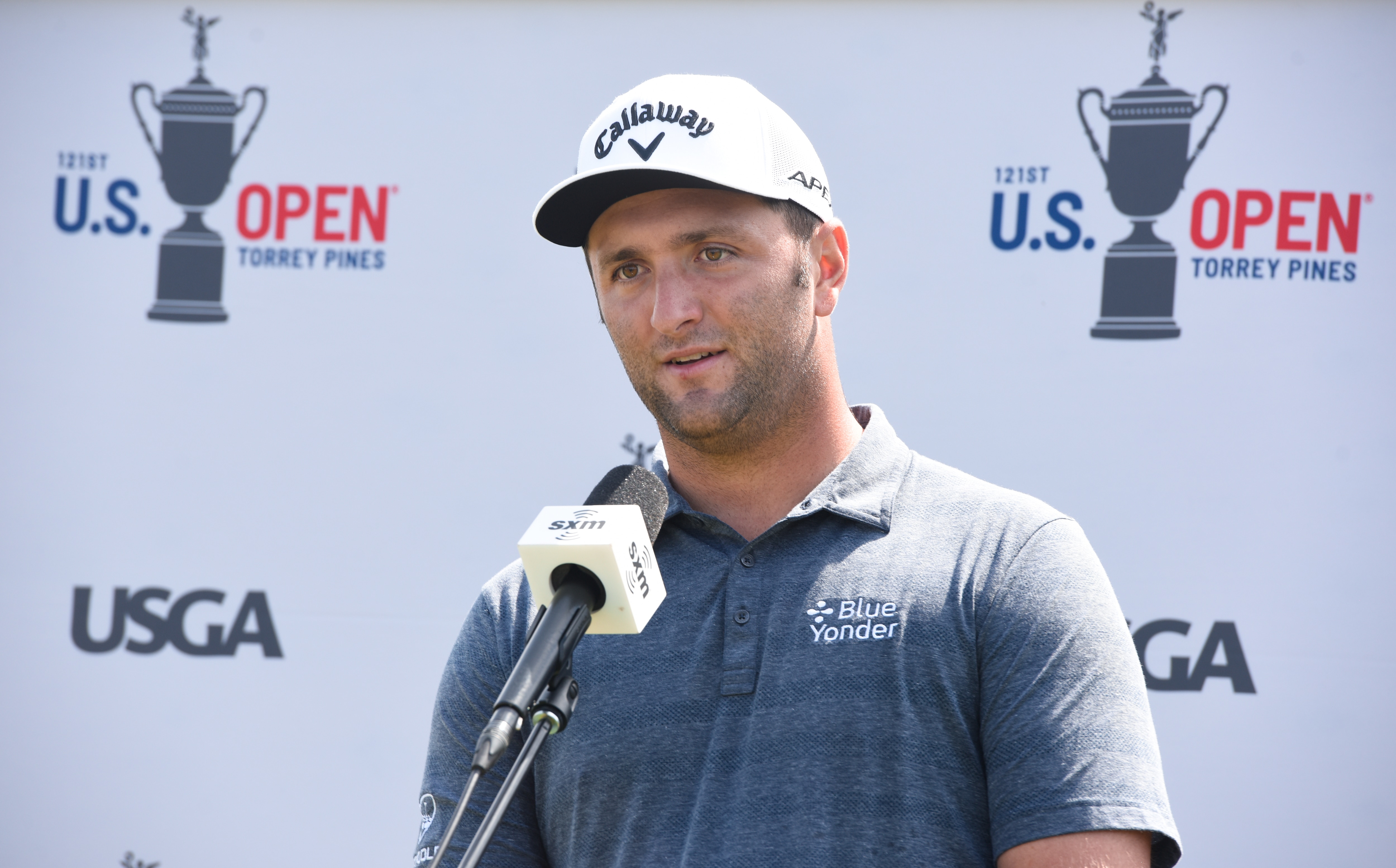 LA JOLLA, CALIFORNIA - JUNE 15: Jon Rahm speaks with SiriusXM At The U.S. Open At Torrey Pines on June 15, 2021 in La Jolla, California. (Photo by Vivien Killilea/Getty Images for SiriusXM)