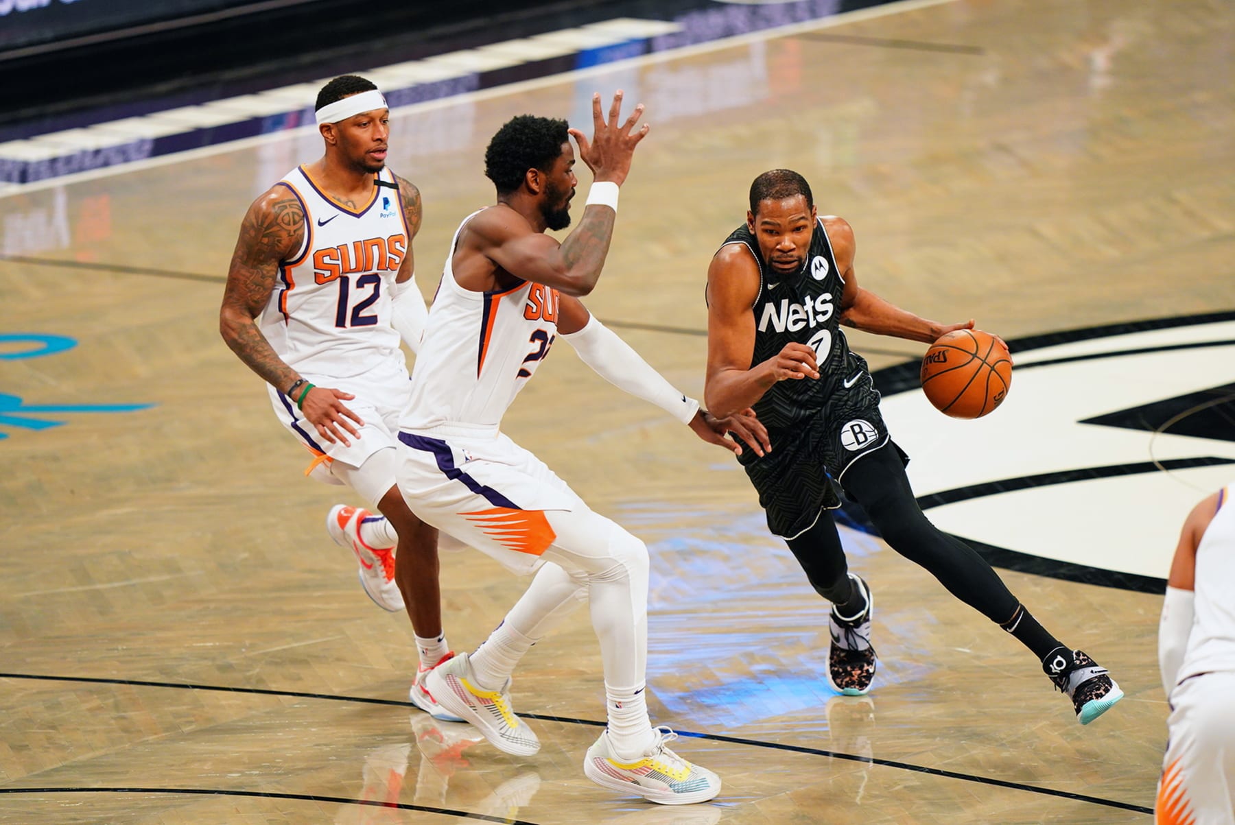 Basketball: Brooklyn Nets Kevin Durant (7) in action vs Phoenix Suns at Barclays Center. 
Brooklyn, NY  4/25/2021
CREDIT: Erick W. Rasco (Photo by Erick W. Rasco/Sports Illustrated via Getty Images) (Set Number: X163594 TK1)