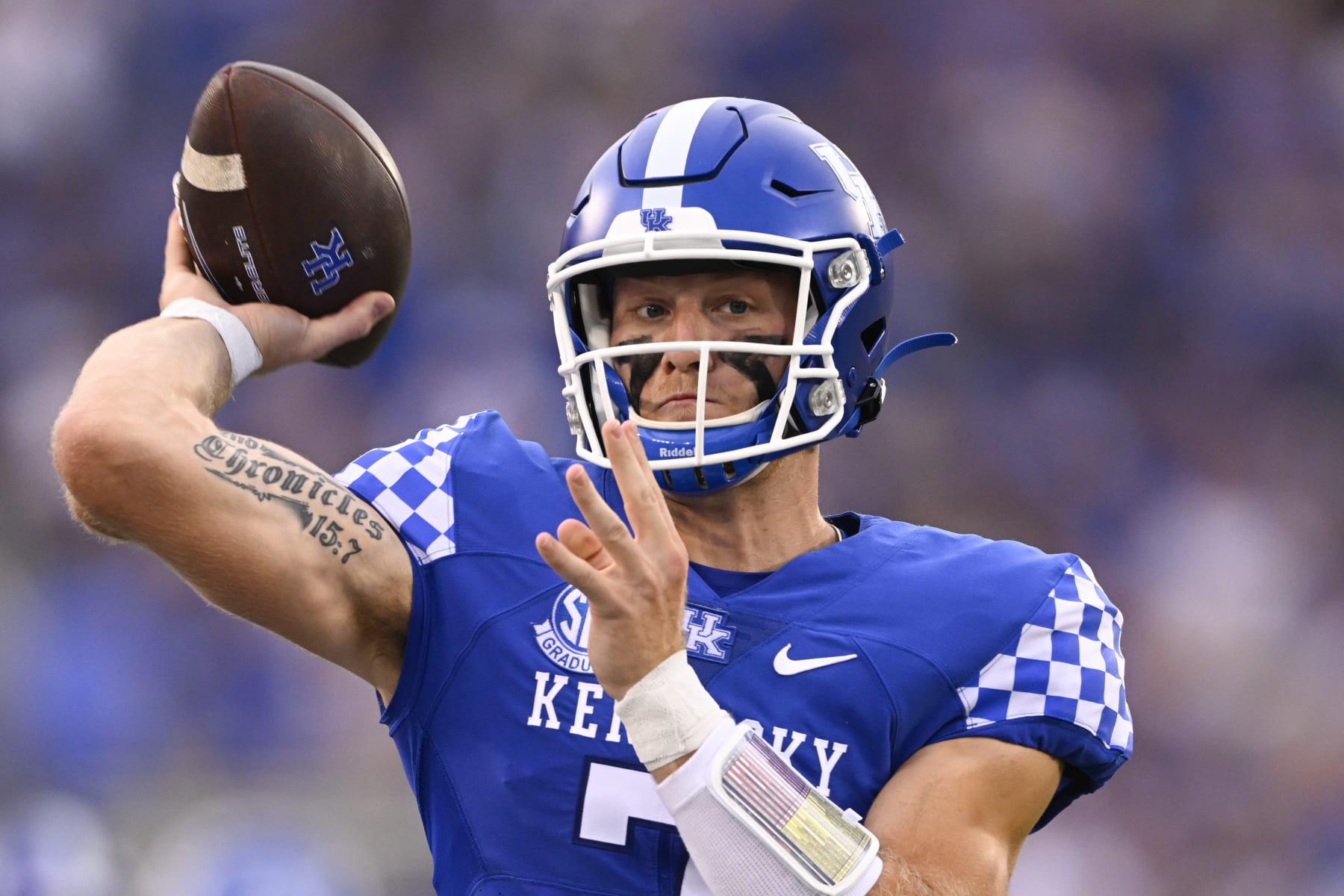 Kentucky quarterback Will Levis plays during an NCAA football game against Miami Ohio on Saturday, Sept. 3, 2022, in Lexington, Ky. (AP Photo/John Amis)