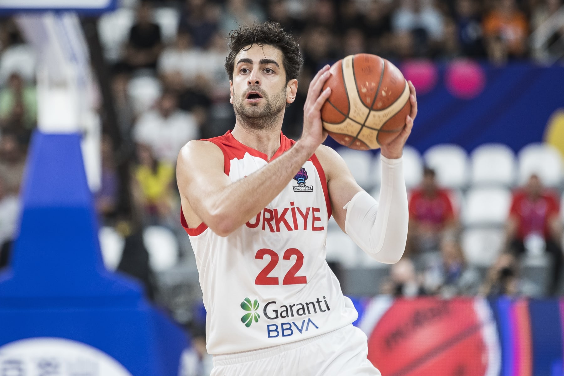 TBILISI, GEORGIA - SEPTEMBER 04: Furkan Korkmaz of Turkey in action during the FIBA EuroBasket 2022 group A match between Turkey and Georgia at Tbilisi Arena on September 4, 2022 in Tbilisi, Georgia. (Photo by Nikola Krstic/MB Media/Getty Images) TBILISI, GEORGIA - SEPTEMBER 04: Furkan Korkmaz of Turkey in action during the FIBA EuroBasket 2022 group A match between Turkey and Georgia at Tbilisi Arena on September 4, 2022 in Tbilisi, Georgia. (Photo by Nikola Krstic/MB Media/Getty Images)