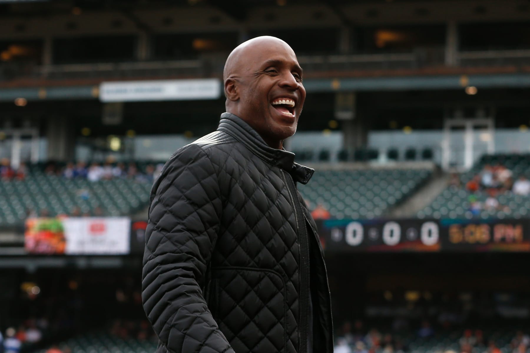 SAN FRANCISCO, CALIFORNIA - SEPTEMBER 17: Former San Francisco Giants player Barry Bonds looks on during a Wall of Fame induction ceremony for Hunter Pence before the game between the San Francisco Giants and the Los Angeles Dodgers at Oracle Park on September 17, 2022 in San Francisco, California. (Photo by Lachlan Cunningham/Getty Images)