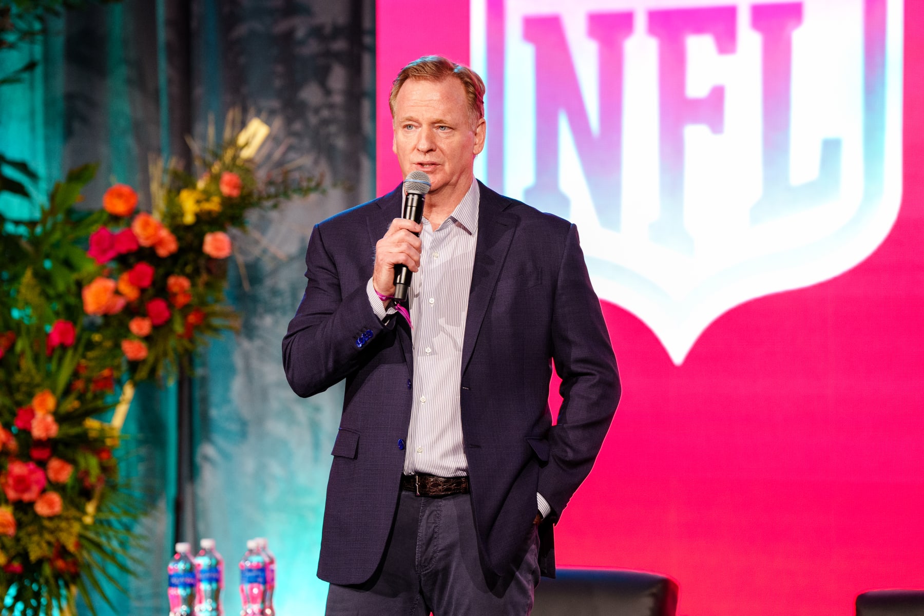 PHOENIX, ARIZONA - FEBRUARY 08: NFL Commissioner Roger Goodell speaks at A Night Of Pride with GLAAD And NFL at Sheraton Downtown Phoenix on February 08, 2023 in Phoenix, Arizona. (Photo by Josh Brasted/Getty Images)