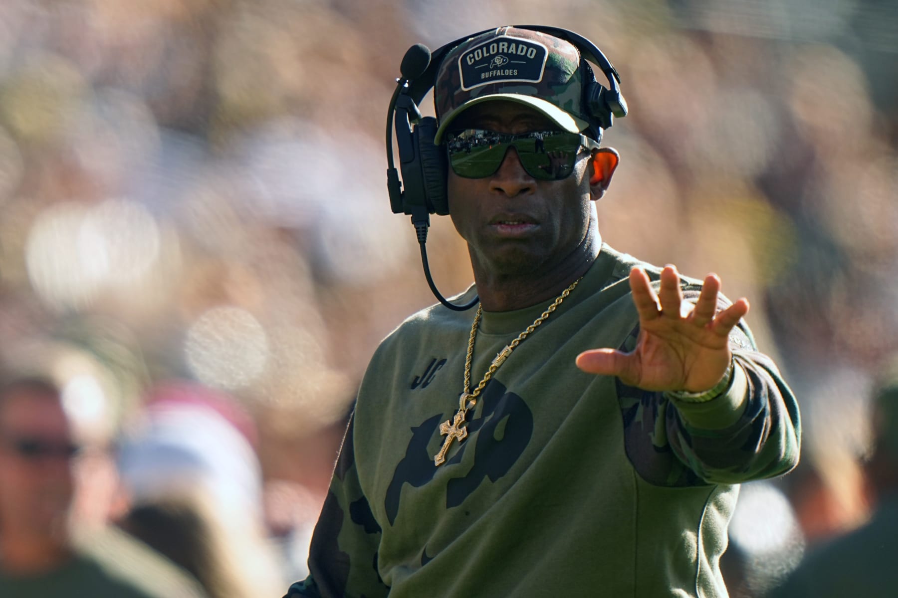 College Football: Colorado head coach Deion Sanders looks on vs Arizona at Folsom Field. 
Boulder, CO 11/11/2023 
CREDIT: Erick W. Rasco (Photo by Erick W. Rasco/Sports Illustrated via Getty Images) 
(Set Number: X164462)