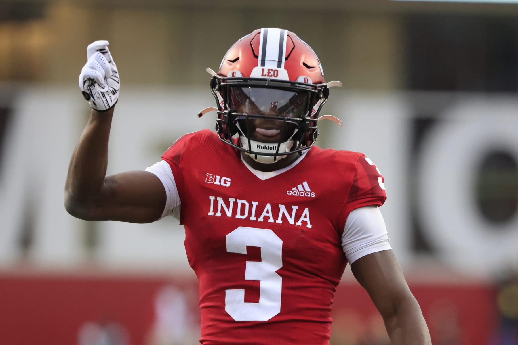 BLOOMINGTON, INDIANA - NOVEMBER 26: Tiawan Mullen #3 of the Indiana Hoosiers reacts after a play in the game against the Purdue Boilermakers at Memorial Stadium on November 26, 2022 in Bloomington, Indiana. (Photo by Justin Casterline/Getty Images)