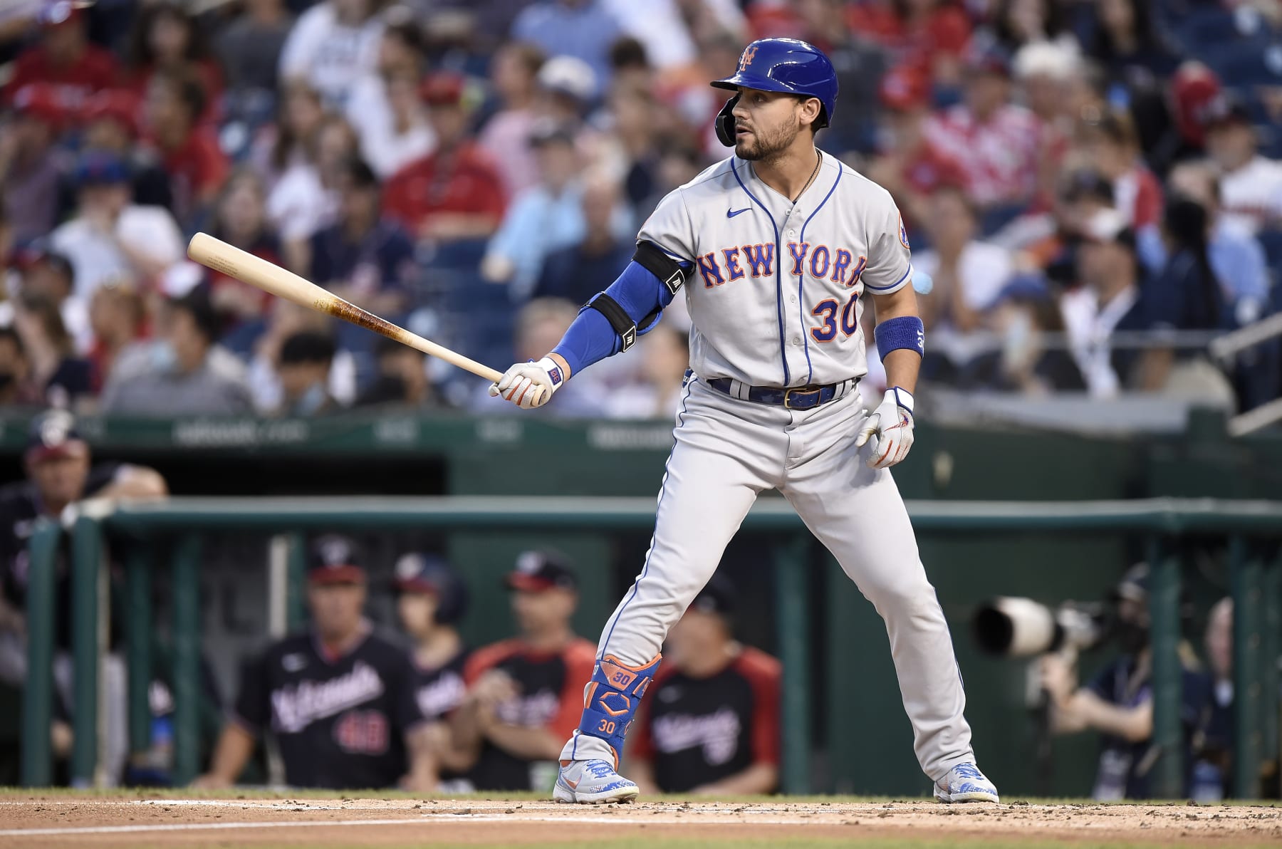 WASHINGTON, DC - SEPTEMBER 03: Michael Conforto #30 of the New York Mets bats against the Washington Nationals at Nationals Park on September 03, 2021 in Washington, DC. (Photo by G Fiume/Getty Images)