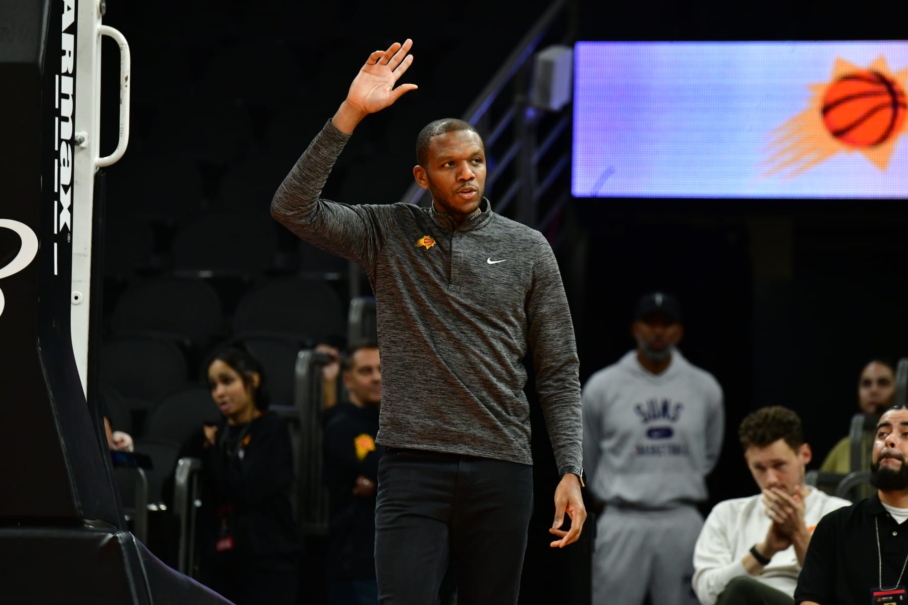 PHOENIX, AZ - OCTOBER 1 -  General Manager James Jones takes the stage during the Phoenix Suns open practice on October 1, 2022, at the Footprint Center in Phoenix, Arizona. NOTE TO USER: User expressly acknowledges and agrees that, by downloading and or using this Photograph, user is consenting to the terms and conditions of the Getty Images License Agreement. Mandatory Copyright Notice: Copyright 2022 NBAE (Photo by Barry Gossage / NBAE via Getty Images)