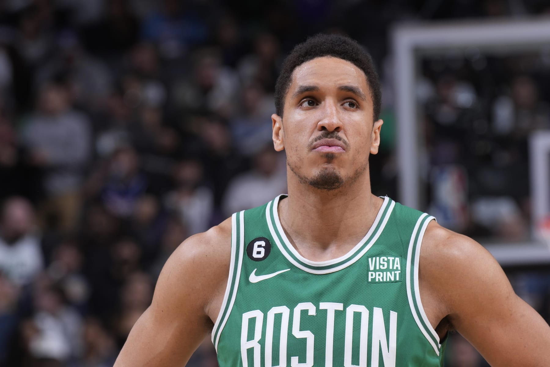 SACRAMENTO, CA - MARCH 21: Malcolm Brogdon #13 of the Boston Celtics looks on during the game against the Sacramento Kings on March 21, 2023 at Golden 1 Center in Sacramento, California. NOTE TO USER: User expressly acknowledges and agrees that, by downloading and or using this photograph, User is consenting to the terms and conditions of the Getty Images Agreement. Mandatory Copyright Notice: Copyright 2023 NBAE (Photo by Rocky Widner/NBAE via Getty Images)