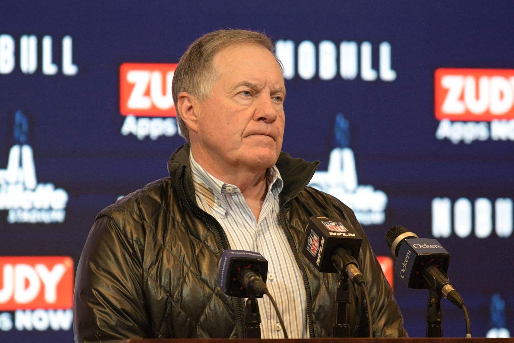 FOXBOROUGH, MA - DECEMBER 24: New England Patriots head coach Bill Belichick answers questions during the press conference following a game between the New England Patriots and the Cincinnati Bengals on December 24, 2022, at Gillette Stadium in Foxborough, Massachusetts. The Bengals defeated the Patriots 22-18. (Photo by Erica Denhoff/Icon Sportswire via Getty Images)