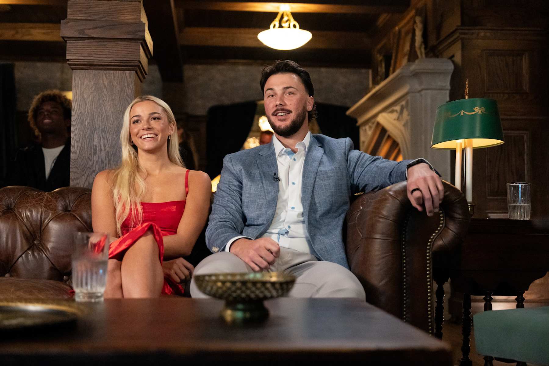 BATON ROUGE,  - NOVEMBER 18: Paul Skenes of the Pittsburgh Pirates watches the selection show with his girlfriend Olivia Dunne during the ROY 2024 National League Jackie Robinson Rookie of the Year Award Announcement on Monday, November 18, 2024 in Baton Rouge, Louisiana . (Photo by Lucas Casel/MLB Photos via Getty Images)