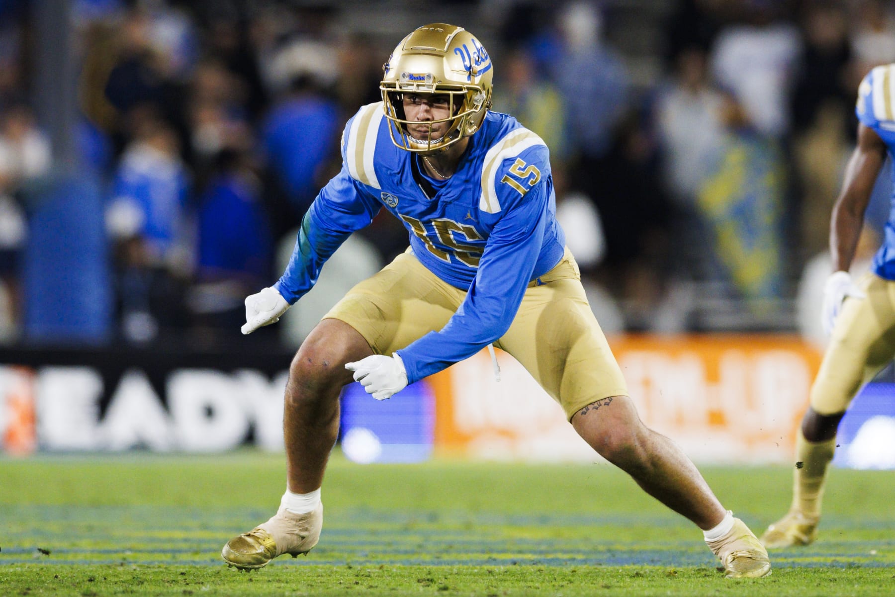 PASADENA, CA - NOVEMBER 25: UCLA Bruins defensive lineman Laiatu Latu (15) rushes the edge during a college football game against Cal Golden Bears on November 25, 2023 at Rose Bowl Stadium in Pasadena, CA. (Photo by Ric Tapia/Icon Sportswire via Getty Images)