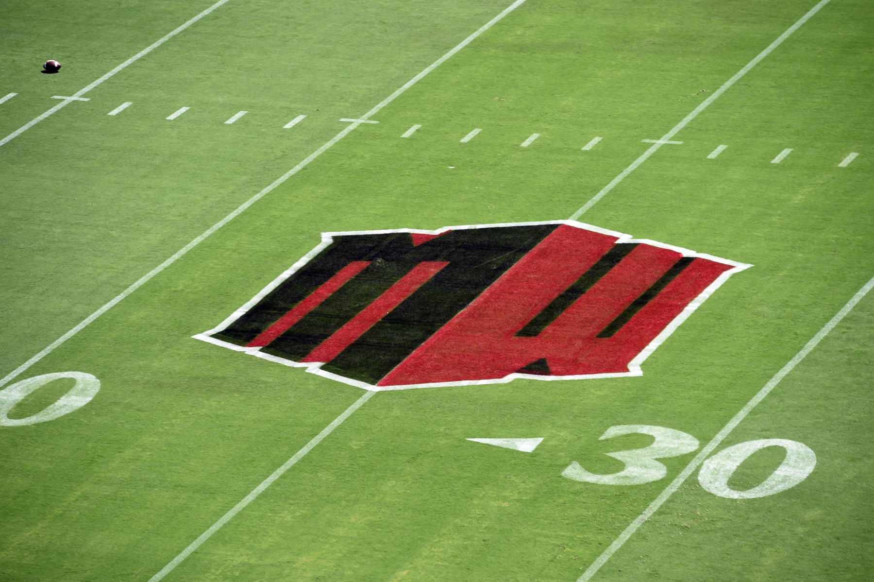 SAN DIEGO, CA - SEPTEMBER 03: A general view of the Mountain West logo painted on the field during a college football game between the Arizona Wildcats and the San Diego State Aztecs on September 03, 2022, at SnapDragon Stadium in San Diego, CA. (Photo by Chris Williams/Icon Sportswire via Getty Images)