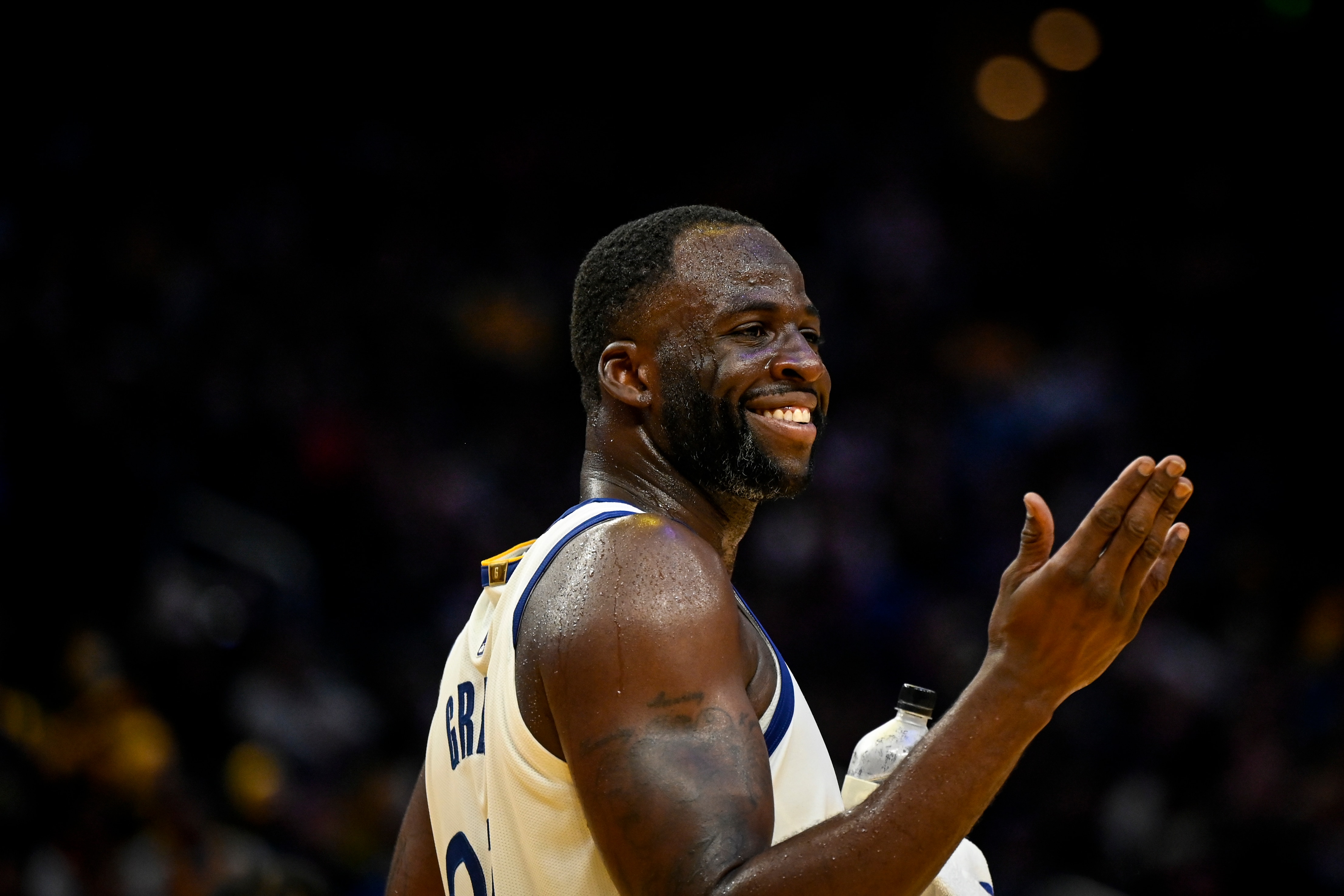 SAN FRANCISCO , CA - APRIL 18: Draymond Green (23) of the Golden State Warriors blows kisses into the crowd as the Warriors roll the Denver Nuggets during the fourth quarter at Chase Center on Monday, April 18, 2022. (Photo by AAron Ontiveroz/MediaNews Group/The Denver Post via Getty Images)