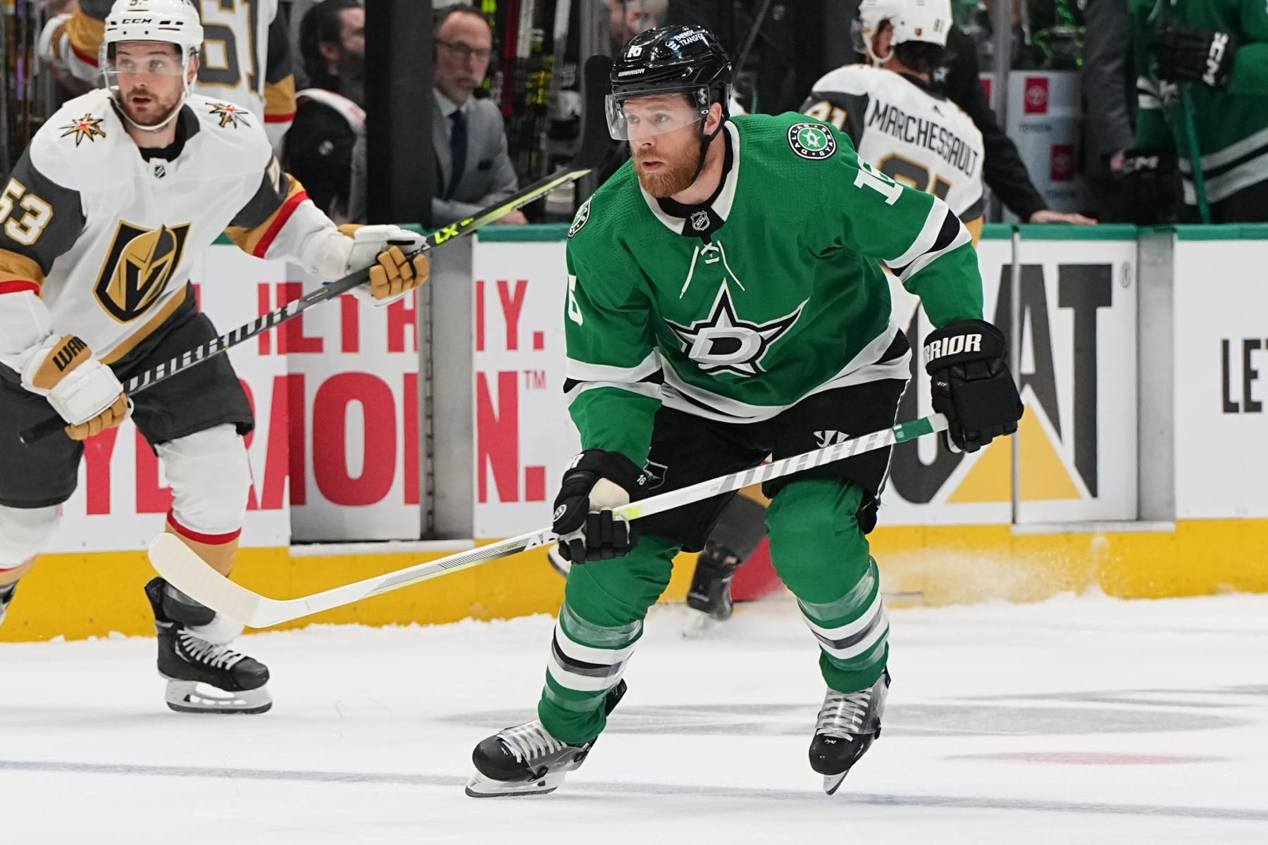 DALLAS, TX - MAY 23: Joe Pavelski #16 of the Dallas Stars skates against the Vegas Golden Knights in Game Three of the Conference Final of the 2023 Stanley Cup Playoffs at the American Airlines Center on May 23, 2023 in Dallas, Texas. (Photo by Glenn James/NHLI via Getty Images)