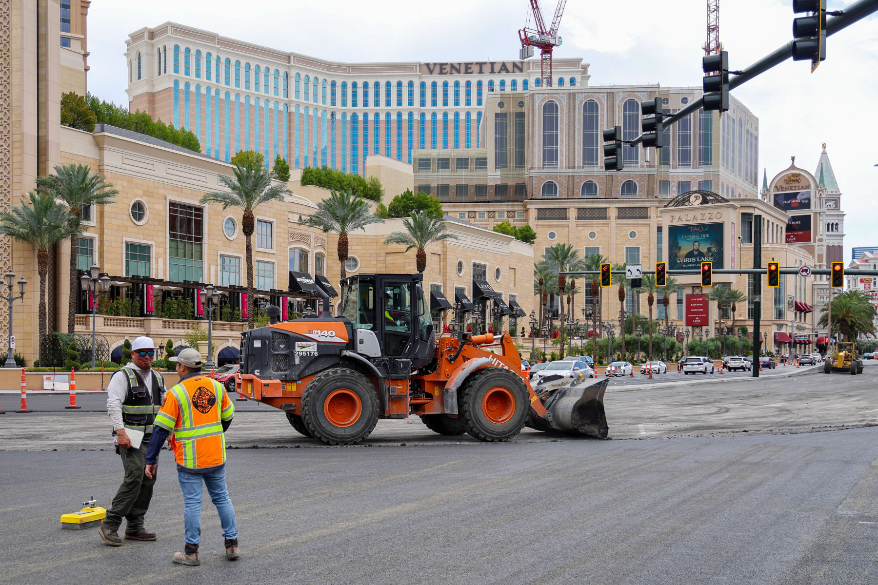 LAS VEGAS, NEVADA - JUNE 1: Road works take place on Las Vegas Boulevard during the construction from Sands Avenue on turn 9 on the 3.8 mile 50 lap course Formula One 2023 Las Vegas Grand Prix Street Circuit race taking place on November 18 2023  - on June 1, 2023 in Las Vegas, Nevada. (Photo by Matthew Ashton - AMA/Getty Images)
