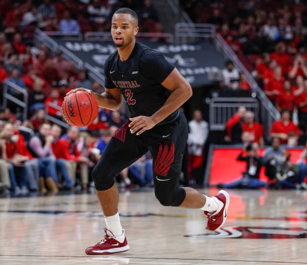 LOUISVILLE, KY - NOVEMBER 17: Jibri Blount #2 of the North Carolina Central Eagles brings the ball up court during the game against the Louisville Cardinals at KFC YUM! Center on November 17, 2019 in Louisville, Kentucky. (Photo by Michael Hickey/Getty Images)