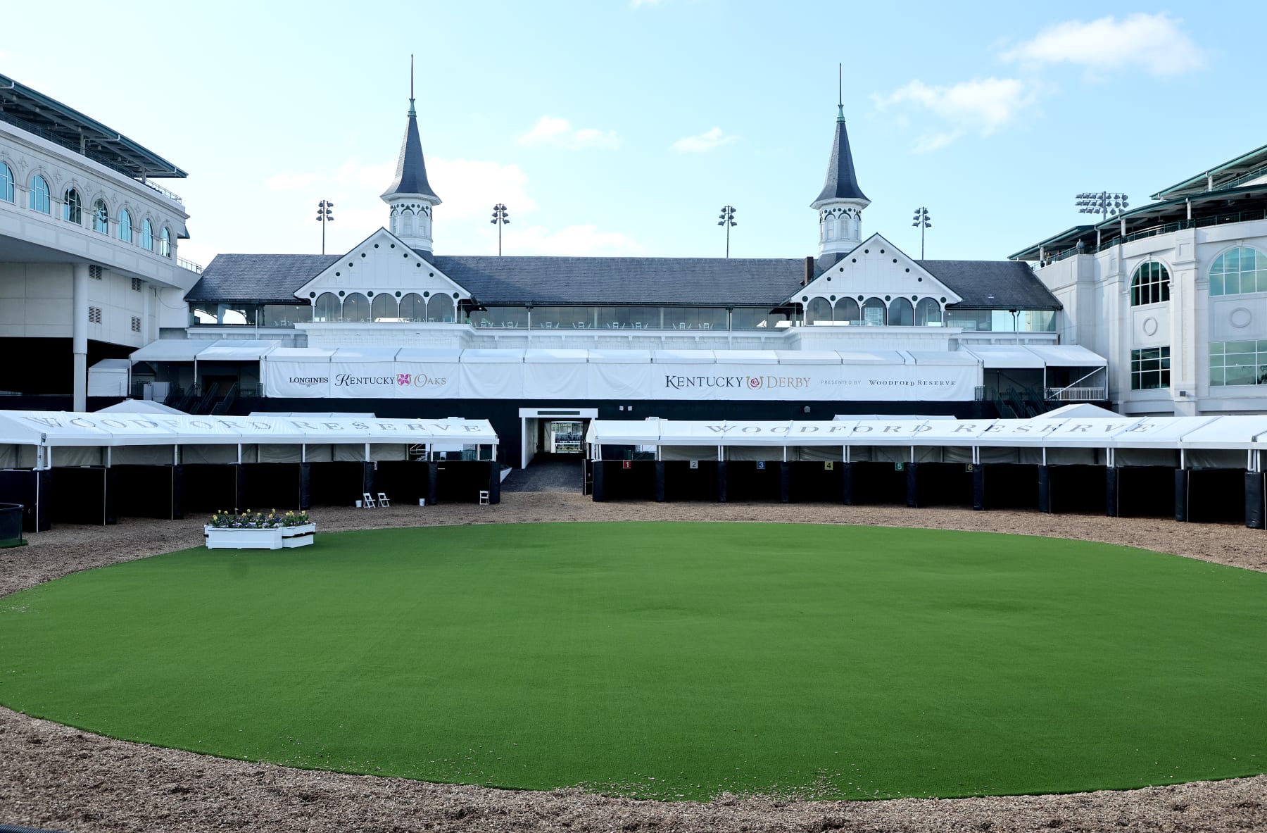 LOUISVILLE, KENTUCKY - APRIL 30:  A general view of the new paddock during the morning training for the Kentucky Derby at Churchill Downs on April 30, 2023 in Louisville, Kentucky. (Photo by Andy Lyons/Getty Images)