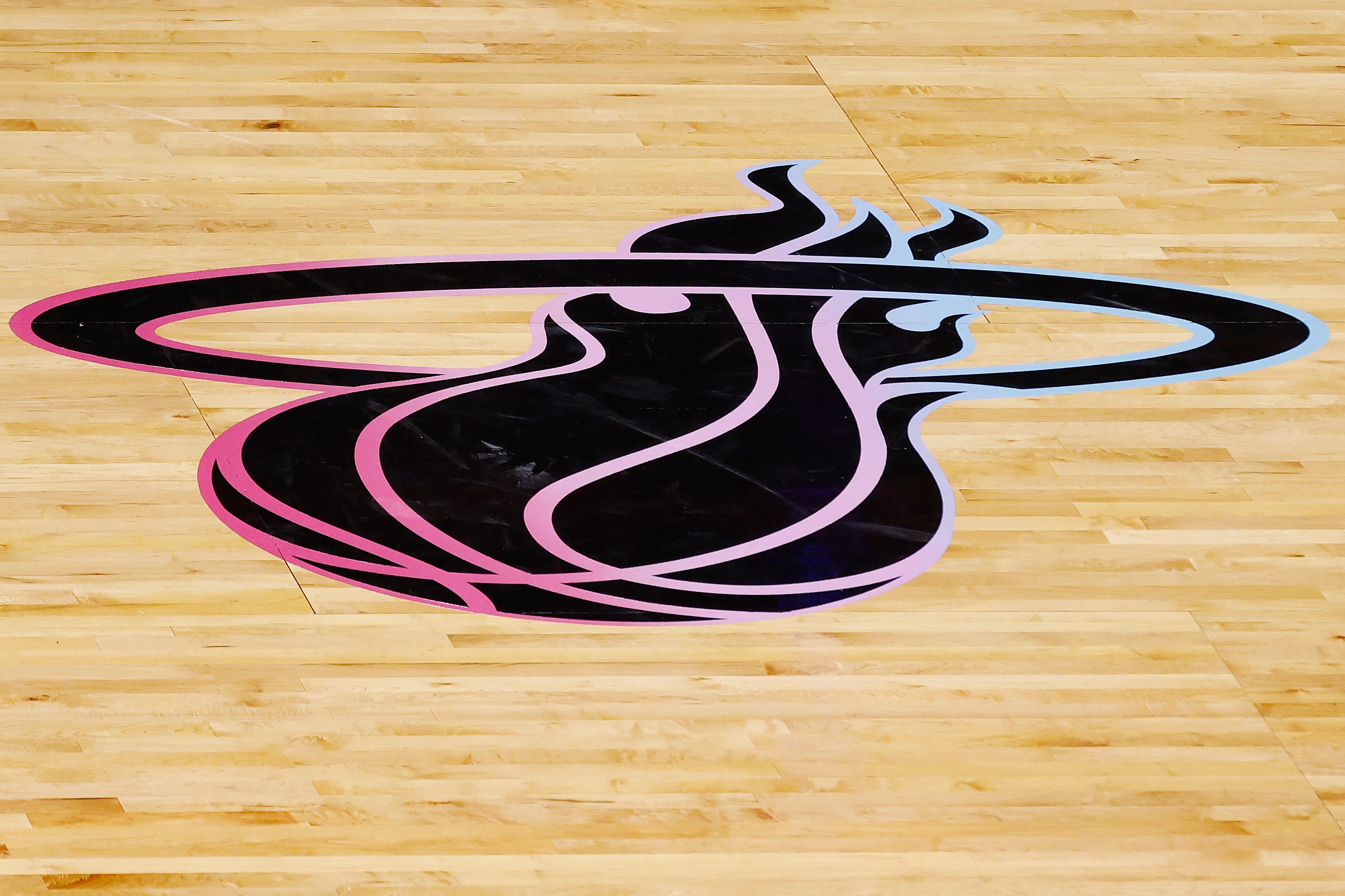 MIAMI, FLORIDA - JANUARY 04: A detail of the Miami Heat "Vice Versa" logo on the court during the game against the Oklahoma City Thunder at American Airlines Arena on January 04, 2021 in Miami, Florida. NOTE TO USER: User expressly acknowledges and agrees that, by downloading and or using this photograph, User is consenting to the terms and conditions of the Getty Images License Agreement. (Photo by Michael Reaves/Getty Images)