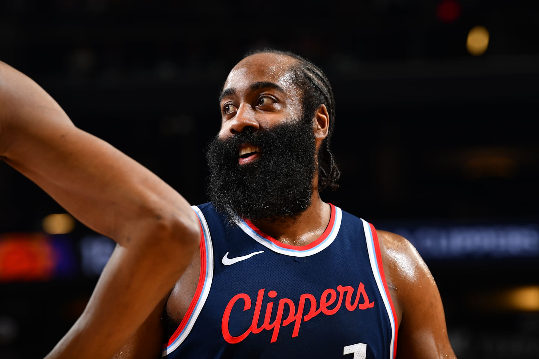 PHOENIX, AZ - JANUARY 27: James Harden #1 of the LA Clippers looks on during the game against the Phoenix Suns on January 27, 2025 at Footprint Center in Phoenix, Arizona. NOTE TO USER: User expressly acknowledges and agrees that, by downloading and or using this photograph, user is consenting to the terms and conditions of the Getty Images License Agreement. Mandatory Copyright Notice: Copyright 2025 NBAE (Photo by Barry Gossage/NBAE via Getty Images)