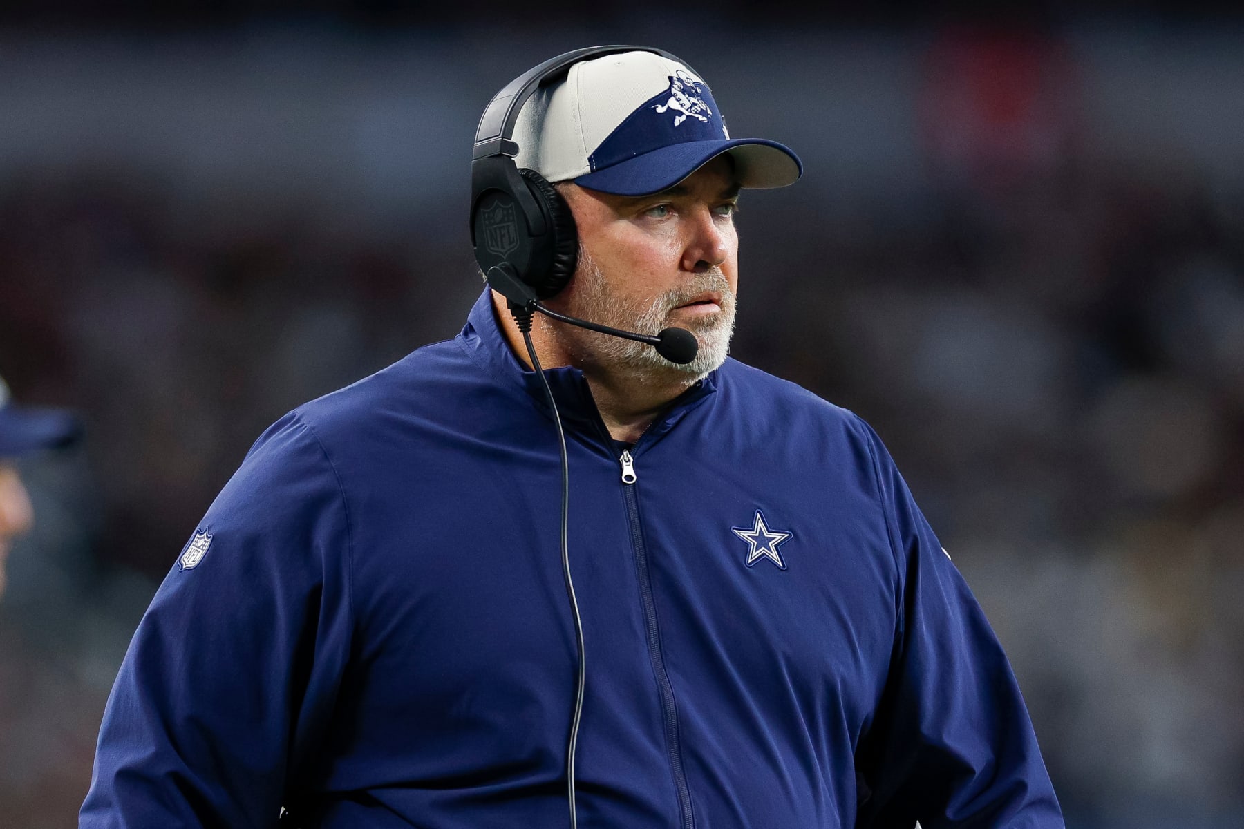 ARLINGTON, TEXAS - NOVEMBER 23: Head coach Mike McCarthy of the Dallas Cowboys on the sideline against the Washington Commanders during the first half at AT&T Stadium on November 23, 2023 in Arlington, Texas. (Photo by Brandon Sloter/Image Of Sport/Getty Images)