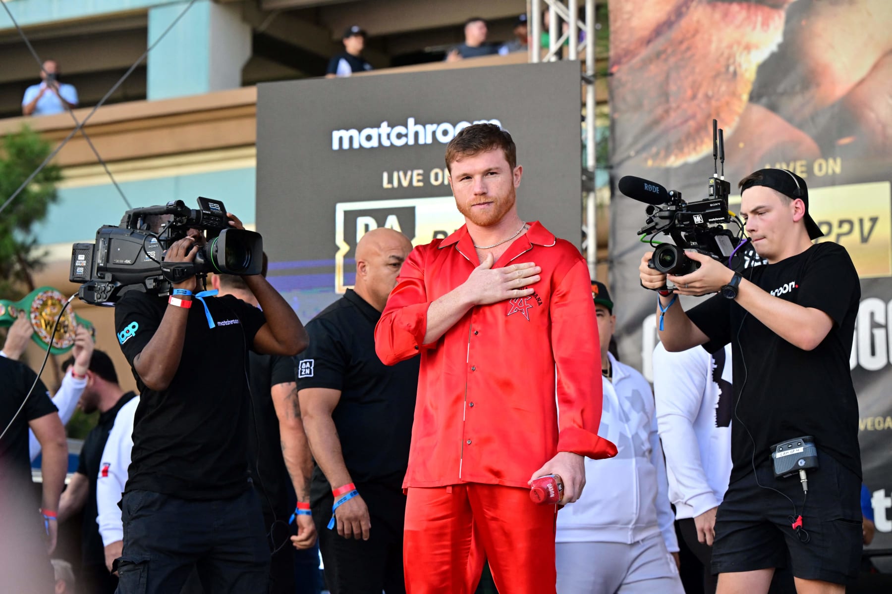 Mexican boxer Saul Alvarez arrives for the weigh in on September 16, 2022 in Las Vegas, Nevada, one day ahead of his super-middleweight title bout against Kazakh boxer Gennady Golovkin. (Photo by Frederic J. Brown / AFP) / The erroneous mention[s] appearing in the metadata of this photo by Frederic J. Brown has been modified in AFP systems in the following manner: [Mexican boxer Saul Alvarez ] instead of [Kazakh boxer Gennady Golovkin ]. Please immediately remove the erroneous mention[s] from all your online services and delete it (them) from your servers. If you have been authorized by AFP to distribute it (them) to third parties, please ensure that the same actions are carried out by them. Failure to promptly comply with these instructions will entail liability on your part for any continued or post notification usage. Therefore we thank you very much for all your attention and prompt action. We are sorry for the inconvenience this notification may cause and remain at your disposal for any further information you may require. (Photo by FREDERIC J. BROWN/AFP via Getty Images)