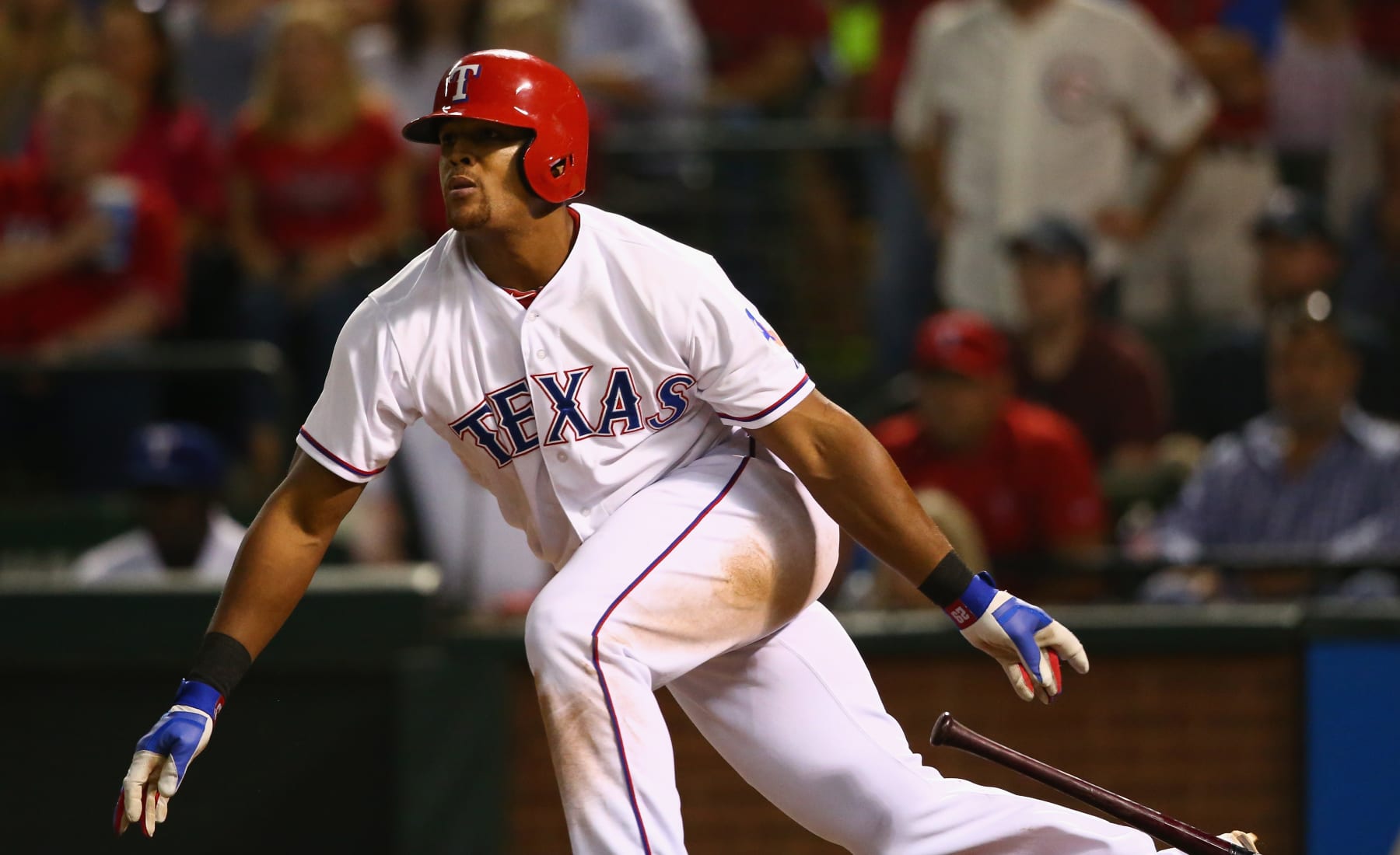 ARLINGTON, TX - OCTOBER 01:  Adrian Beltre #29 of the Texas Rangers hits a three-run double against the Los Angeles Angels in the fifth inning at Globe Life Park in Arlington on October 1, 2015 in Arlington, Texas.  (Photo by Ronald Martinez/Getty Images)