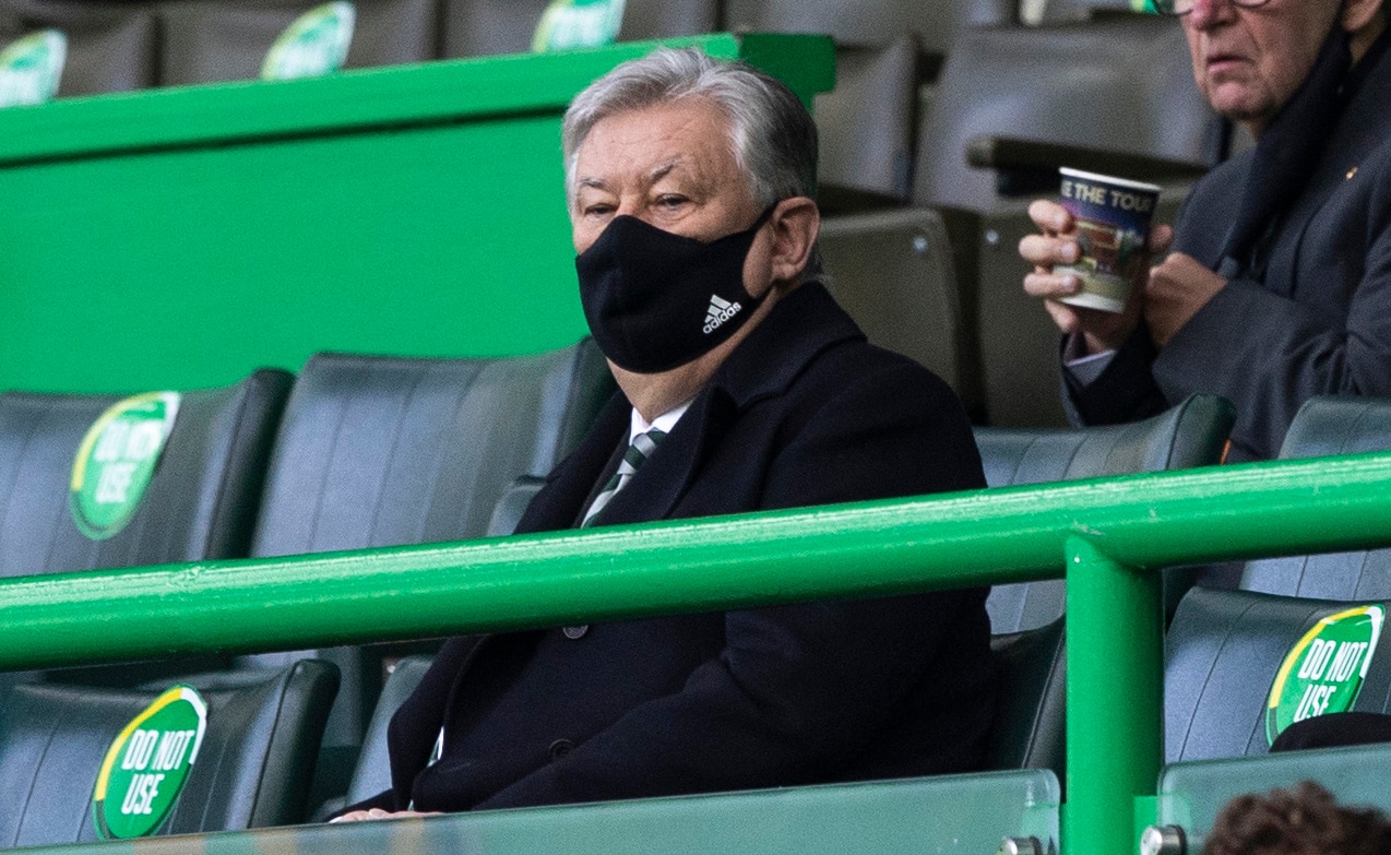 GLASGOW, SCOTLAND - FEBRUARY 27:  Celtic Cheif Executive Peter Lawwell during the Scottish Premiership match between Celtic and Aberdeen at Celtic Park on February 27, 2021, in Glasgow, Scotland. (Photo by Craig Williamson/SNS Group via Getty Images)