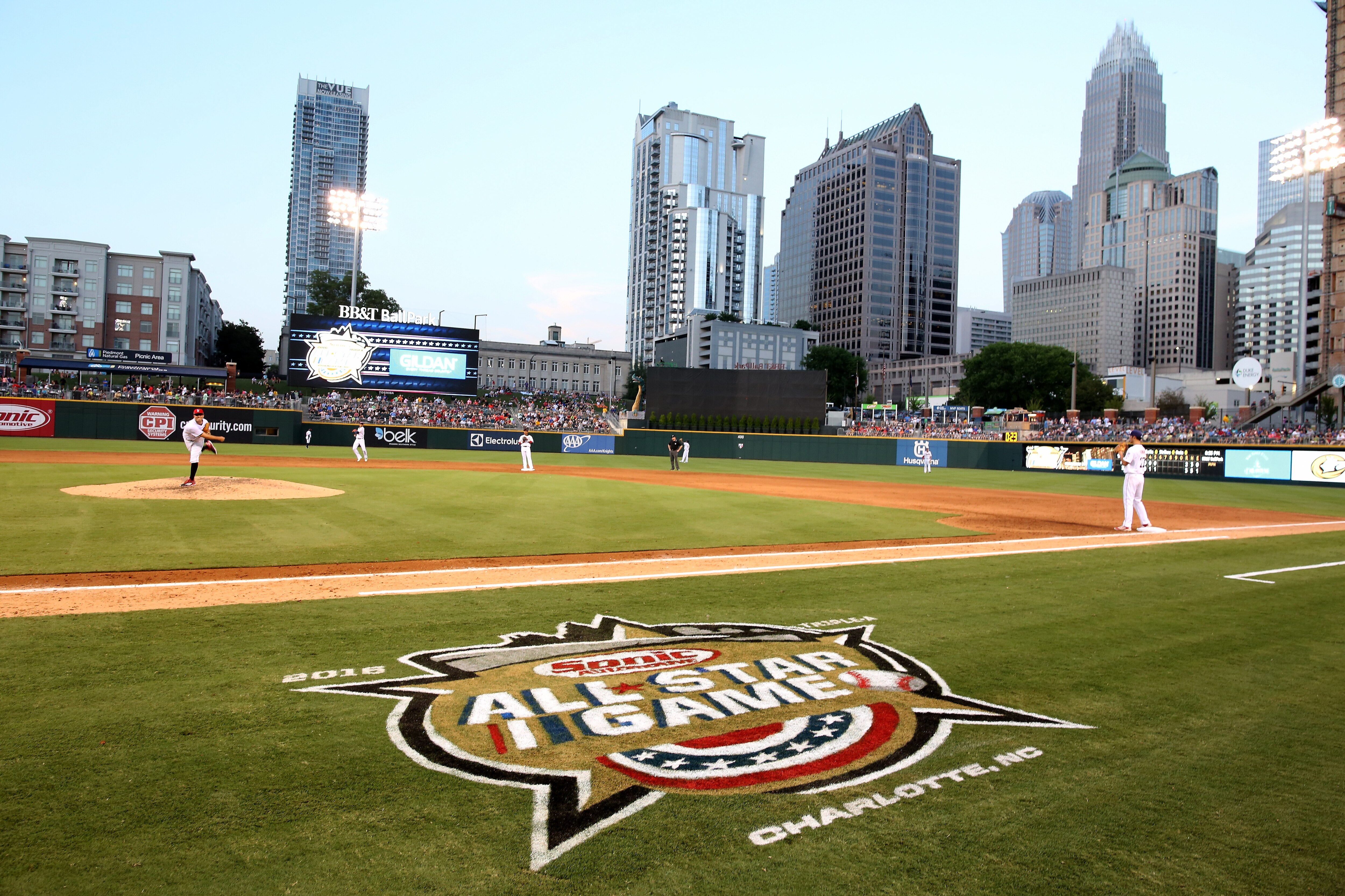 CHARLOTTE, NC - JULY 13: The Triple-A All Star logo  is photographed during the Sonic Automotive Triple-A Baseball All Star Game at BB&T Ballpark on July 13, 2016 in Charlotte, North Carolina.  (Photo by Gregg Forwerck/Getty Images)