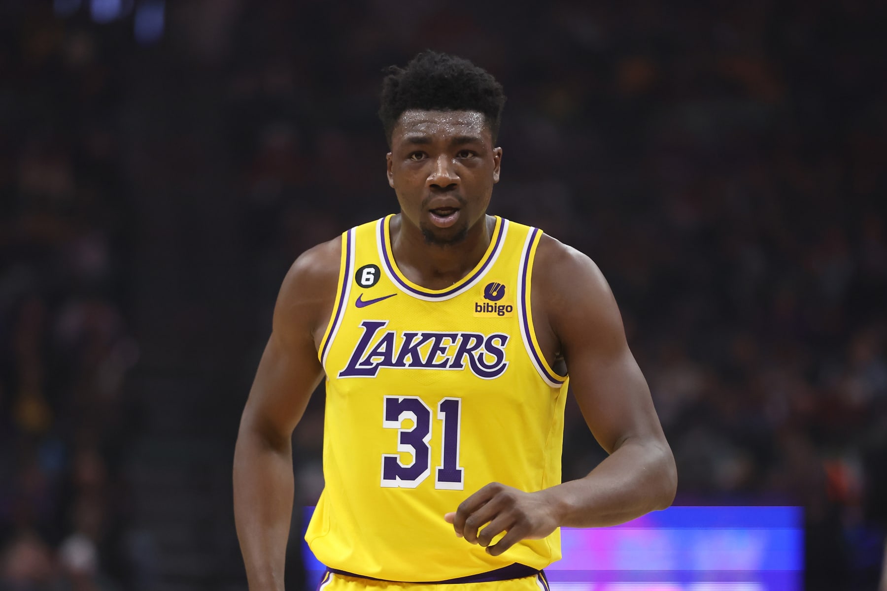 SACRAMENTO, CALIFORNIA - DECEMBER 21: Thomas Bryant #31 of the Los Angeles Lakers looks on during the game against the Sacramento Kings at Golden 1 Center on December 21, 2022 in Sacramento, California. NOTE TO USER: User expressly acknowledges and agrees that, by downloading and/or using this photograph, User is consenting to the terms and conditions of the Getty Images License Agreement. (Photo by Lachlan Cunningham/Getty Images)