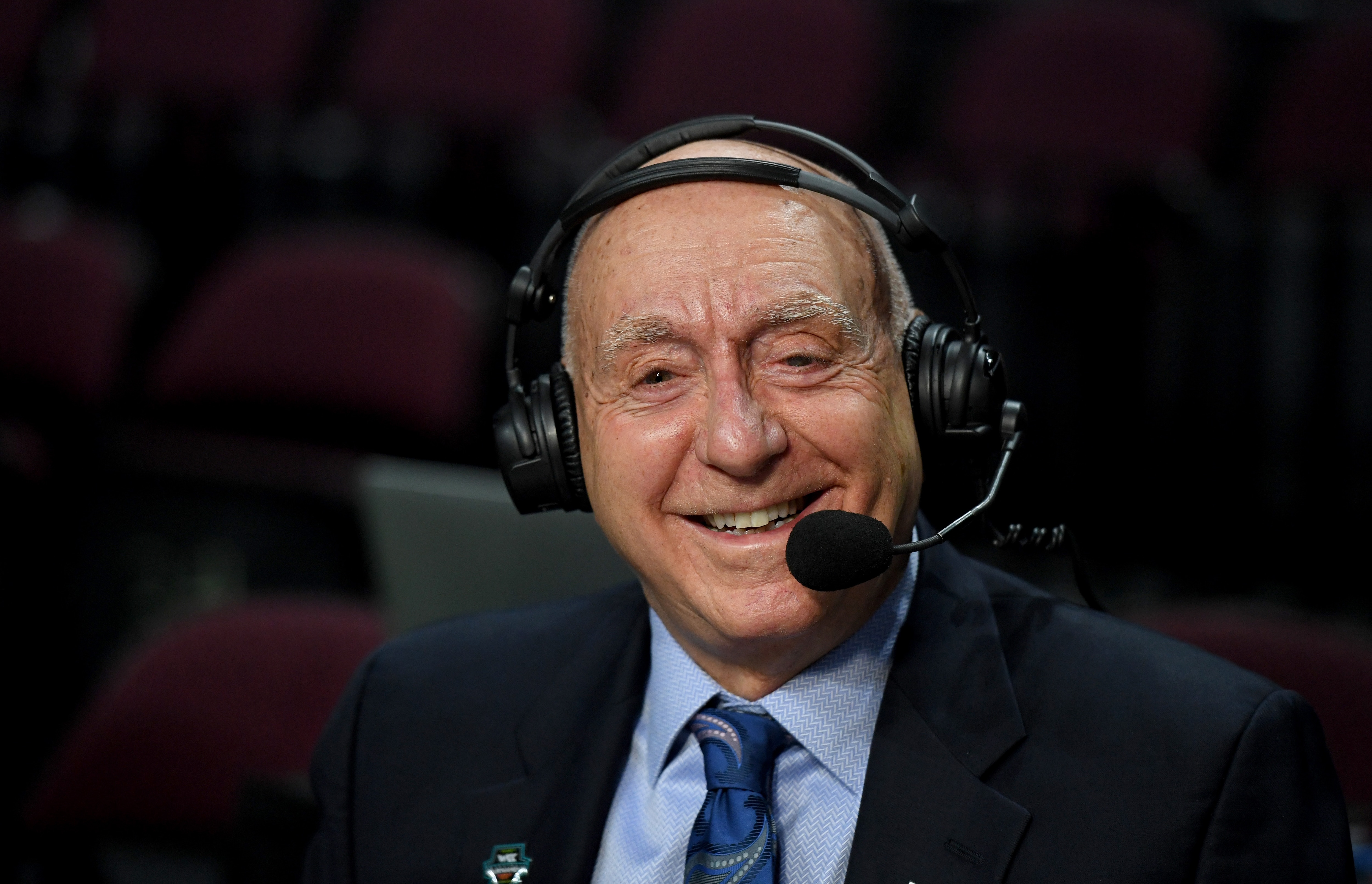 LAS VEGAS, NEVADA - MARCH 09:  Sportscaster Dick Vitale broadcasts before a semifinal game of the West Coast Conference basketball tournament between the San Francisco Dons and the Gonzaga Bulldogs at the Orleans Arena on March 9, 2020 in Las Vegas, Nevada. The Bulldogs defeated the Dons 81-77.  (Photo by Ethan Miller/Getty Images)