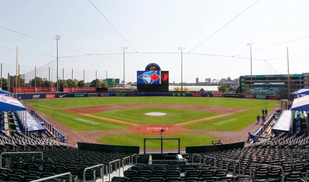 BUFFALO, NY - SEPTEMBER 27: Sahlen Field is being prepared to host the final home game of the MLB regular season for the Toronto Blue Jays against the Baltimore Orioles on September 27, 2020 in Buffalo, New York. The Blue Jays were forced to move all their home games to Sahlen Field due to COVID-19. (Photo by Nicholas T. LoVerde/Getty Images)