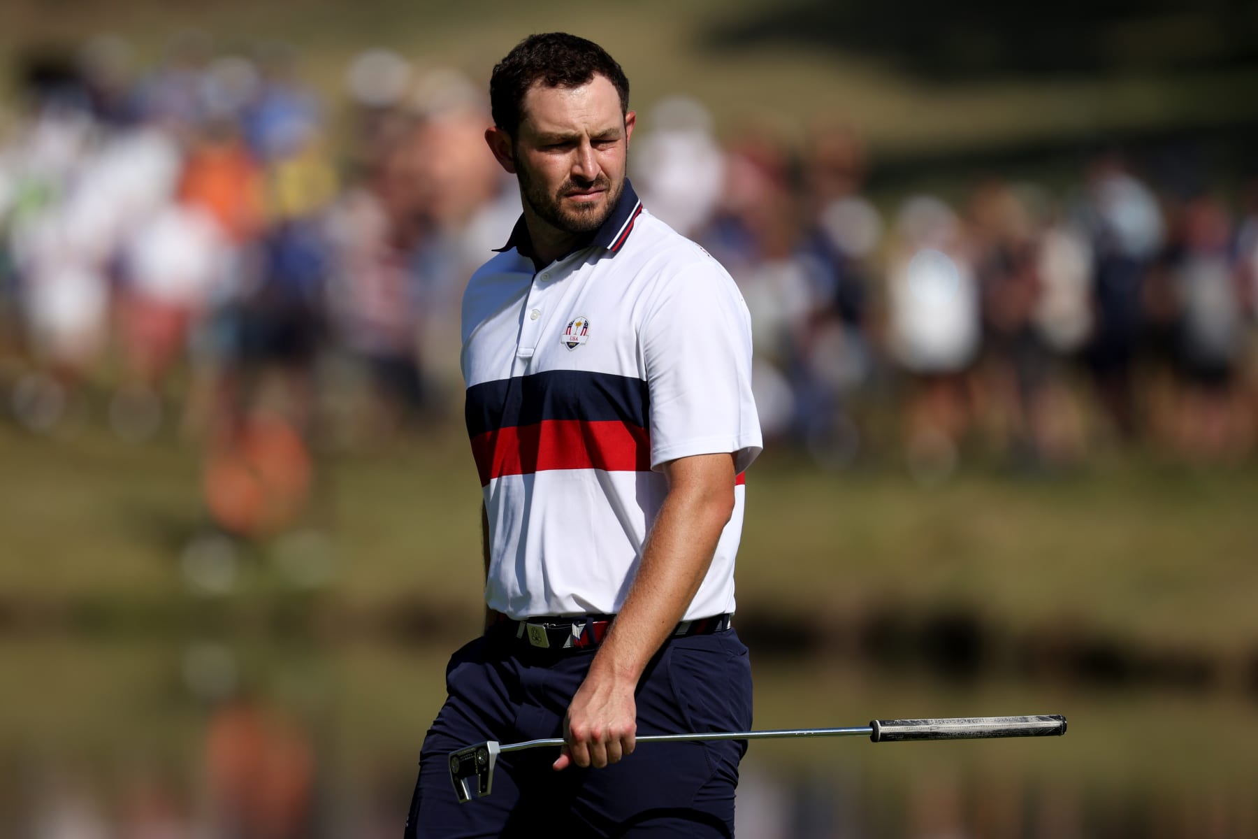ROME, ITALY - SEPTEMBER 30: Patrick Cantlay of Team United States looks across the fifth hole during the Saturday afternoon fourball matches of the 2023 Ryder Cup at Marco Simone Golf Club on September 30, 2023 in Rome, Italy. (Photo by Patrick Smith/Getty Images)