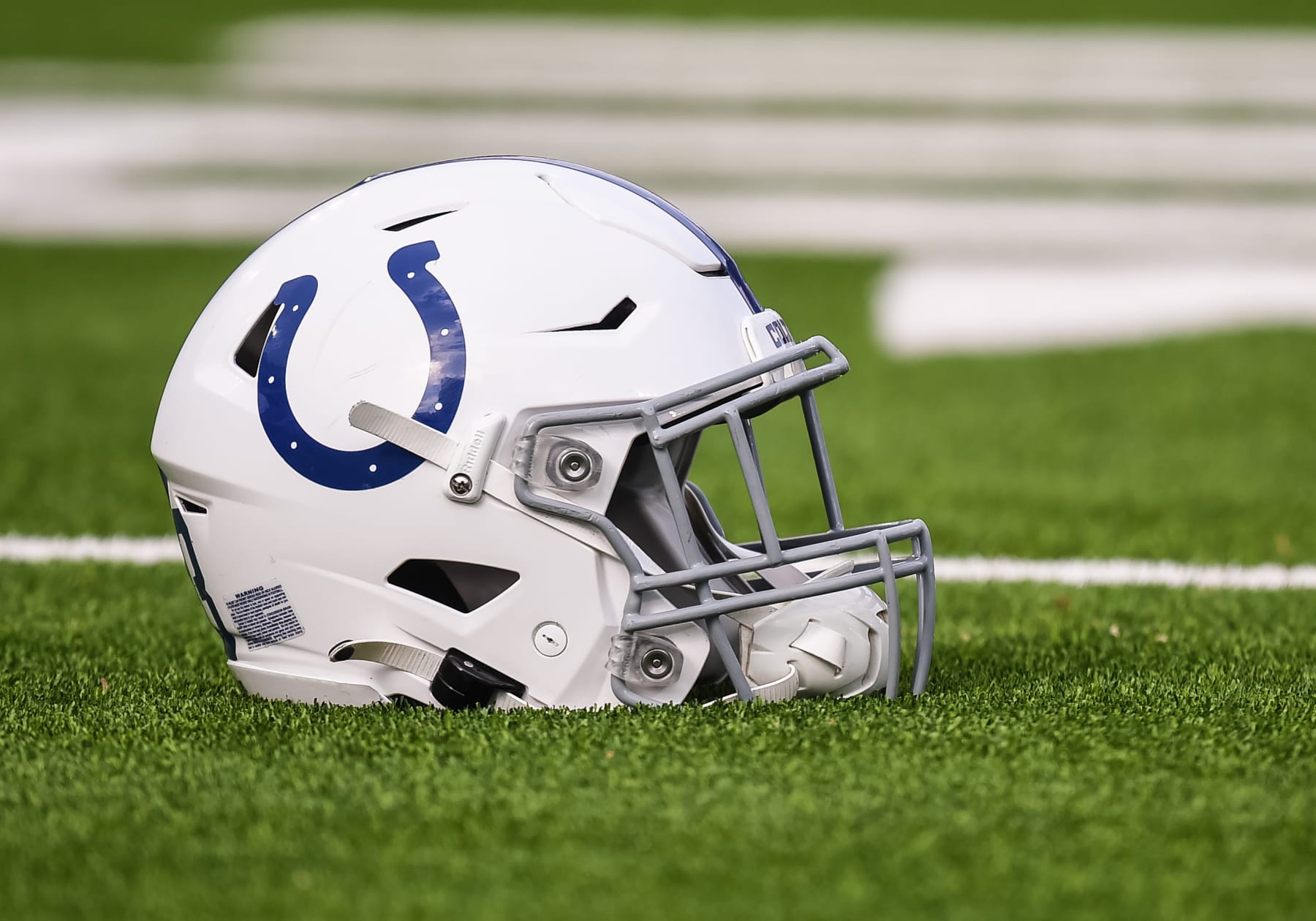 NASHVILLE, TN - DECEMBER 03: Indianapolis Colts helmet sits on the field before the NFL game between the Tennessee Titans and the Indianapolis Colts on December 3, 2023, at Nissan Stadium in Nashville, TN. (Photo by Bryan Lynn/Icon Sportswire via Getty Images)