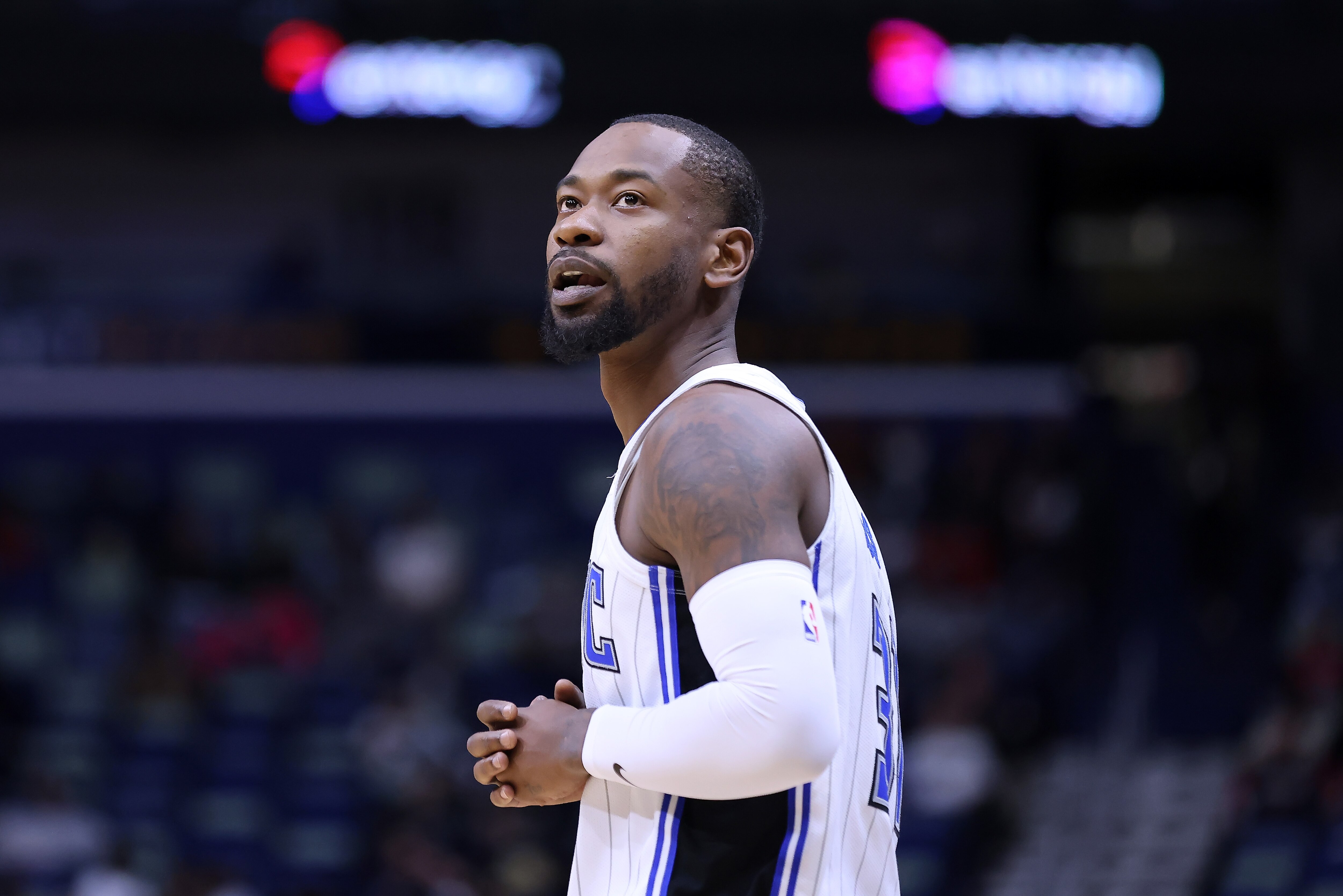 NEW ORLEANS, LOUISIANA - MARCH 09: Terrence Ross #31 of the Orlando Magic reacts against the New Orleans Pelicans during a game at the Smoothie King Center on March 09, 2022 in New Orleans, Louisiana. NOTE TO USER: User expressly acknowledges and agrees that, by downloading and or using this Photograph, user is consenting to the terms and conditions of the Getty Images License Agreement. (Photo by Jonathan Bachman/Getty Images)