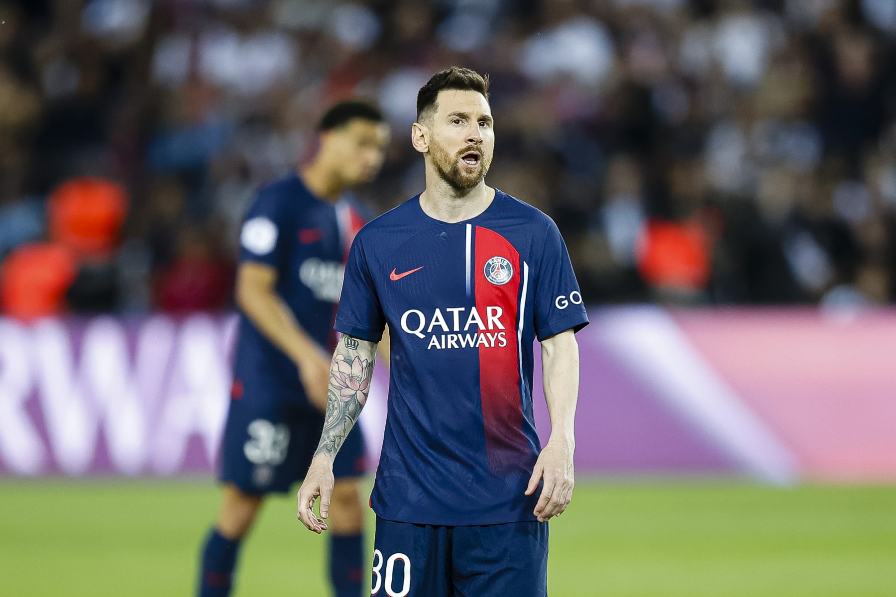 PARIS, FRANCE - JUNE 3: Lionel Messi of Paris Saint Germain walks in the field during the Ligue 1 match between Paris Saint-Germain and Clermont Foot at Parc des Princes on June 3, 2023 in Paris, France. (Photo by Antonio Borga/Eurasia Sport Images/Getty Images)
