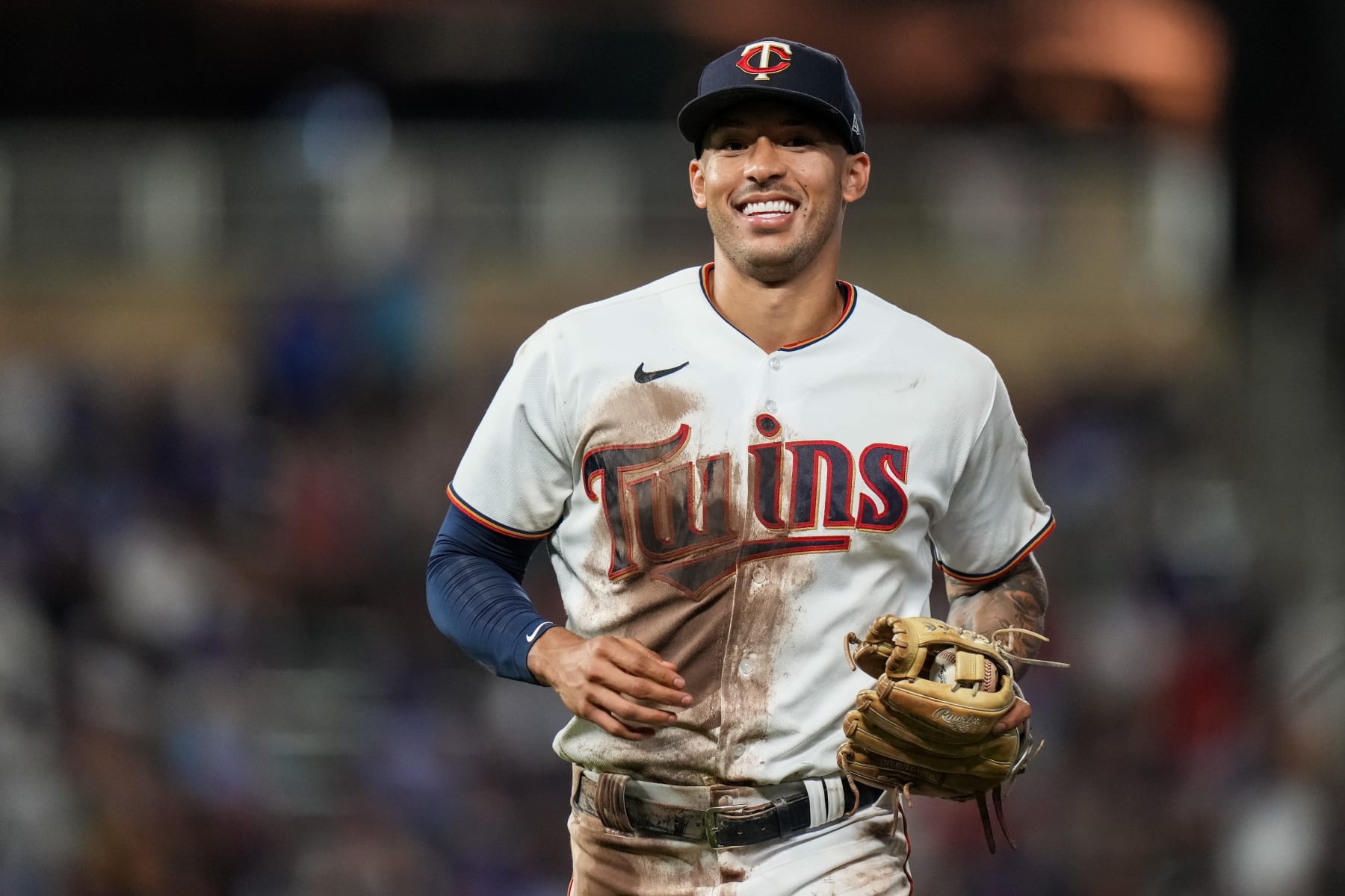 MINNEAPOLIS, MN - AUGUST 06: Carlos Correa #4 of the Minnesota Twins looks on against the Toronto Blue Jays on August 6, 2022 at Target Field in Minneapolis, Minnesota. (Photo by Brace Hemmelgarn/Minnesota Twins/Getty Images)