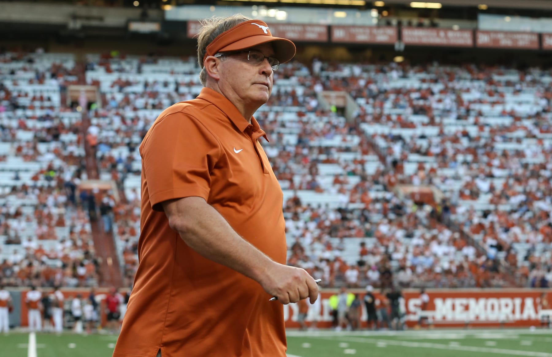 AUSTIN, TEXAS - APRIL 23: Special assistant to the head coach Gary Patterson of the Texas Longhorns walks on the field during the Orange-White Spring Game at Darrell K Royal-Texas Memorial Stadium on April 23, 2022 in Austin, Texas. (Photo by Tim Warner/Getty Images)